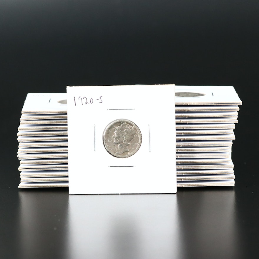Thirty Mercury Silver Dimes, 1920 to 1929