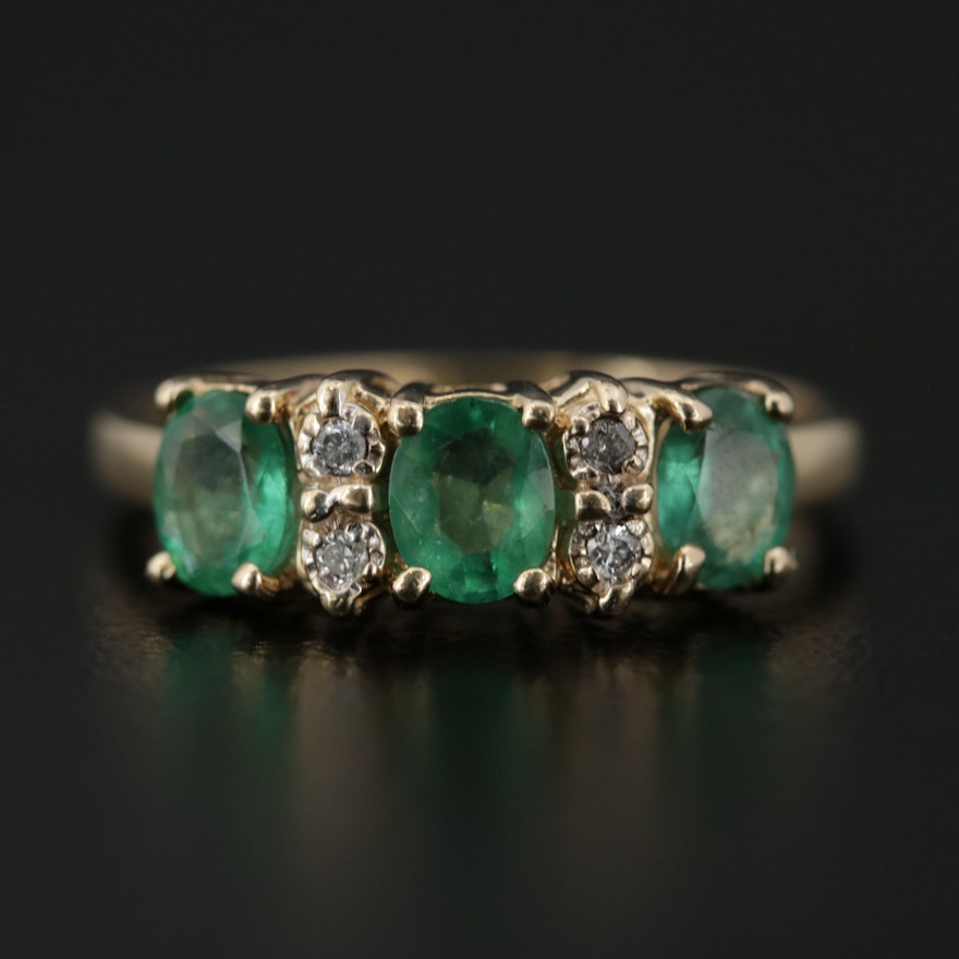 14K Yellow Gold Emerald and Diamond Ring