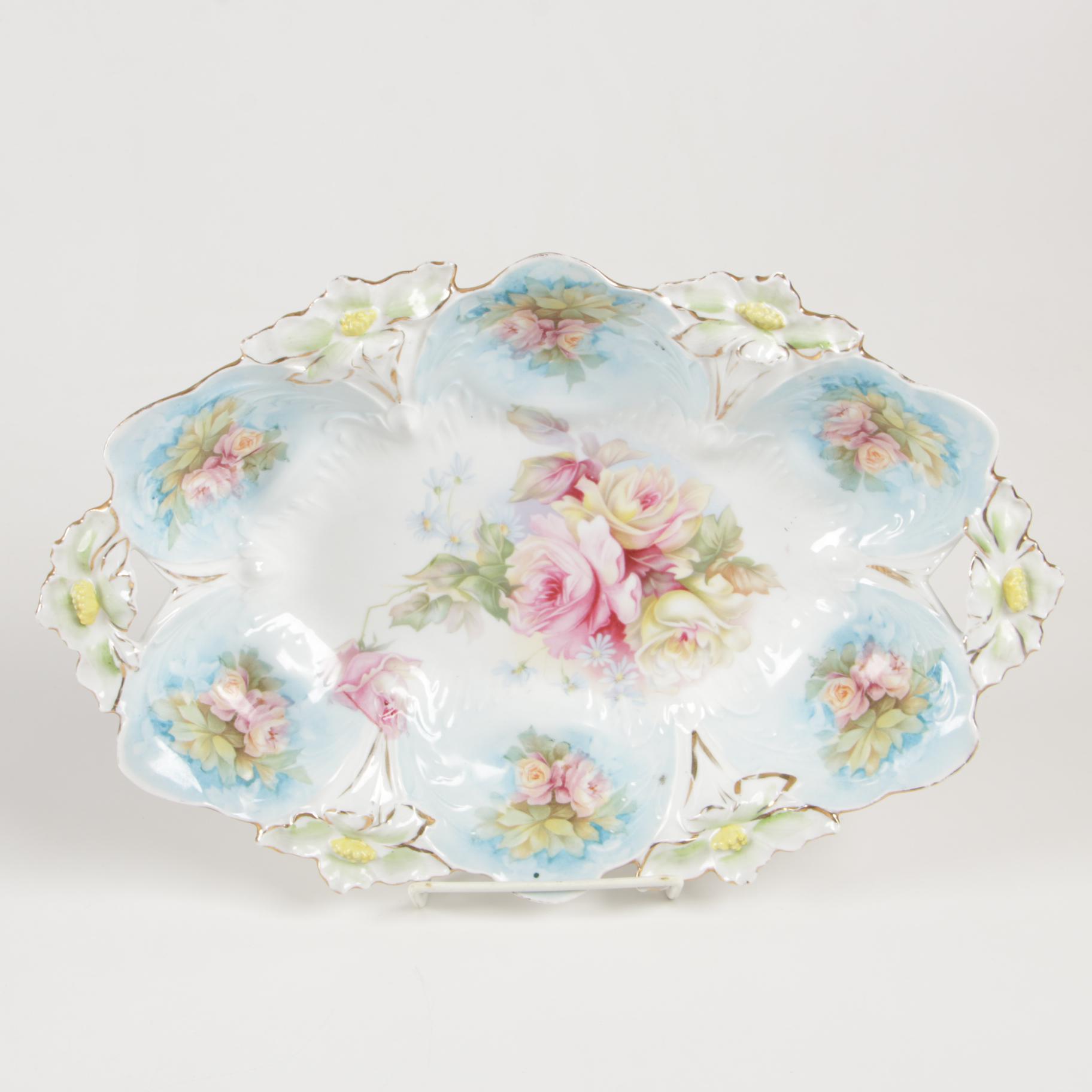 Carl Tielsch Hand-Painted Porcelain Oval Dish and Other Vintage Dishes