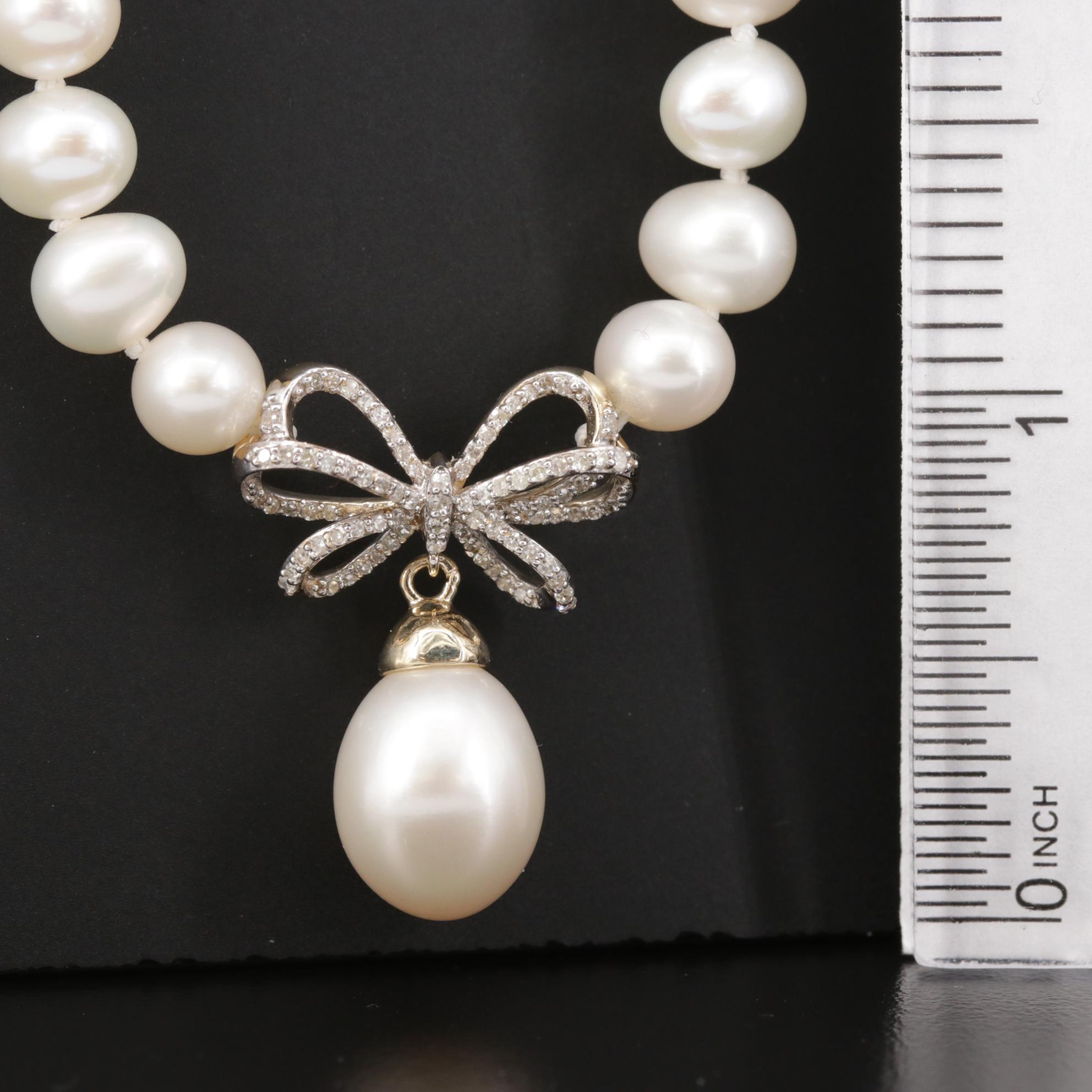 10K Pearl and Diamond Pendant Necklace
