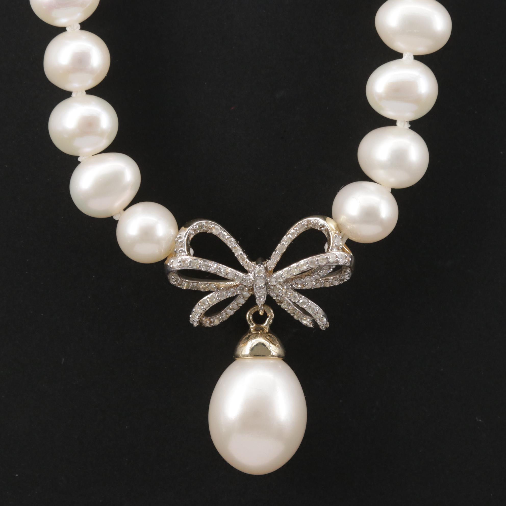 10K Pearl and Diamond Pendant Necklace