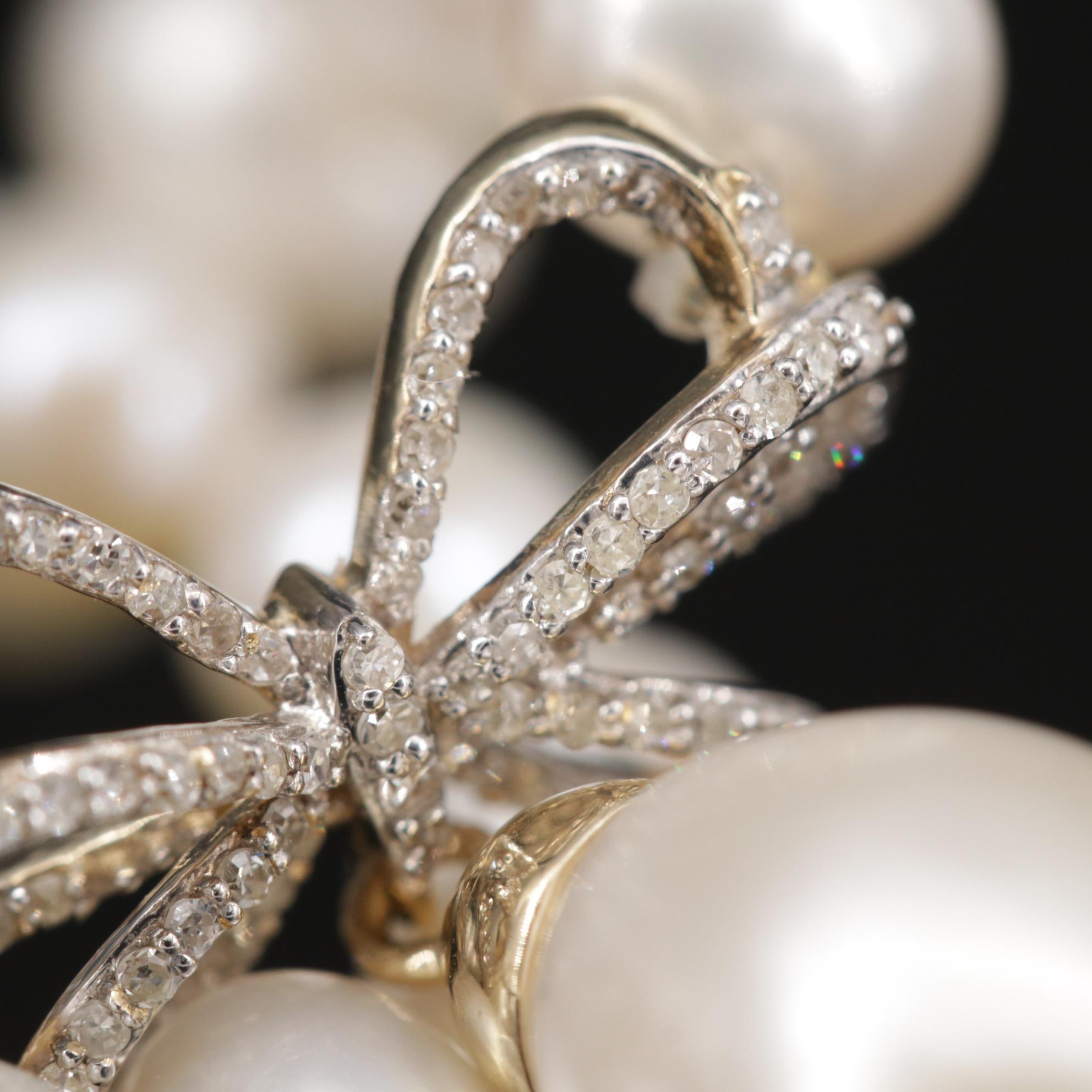 10K Pearl and Diamond Pendant Necklace