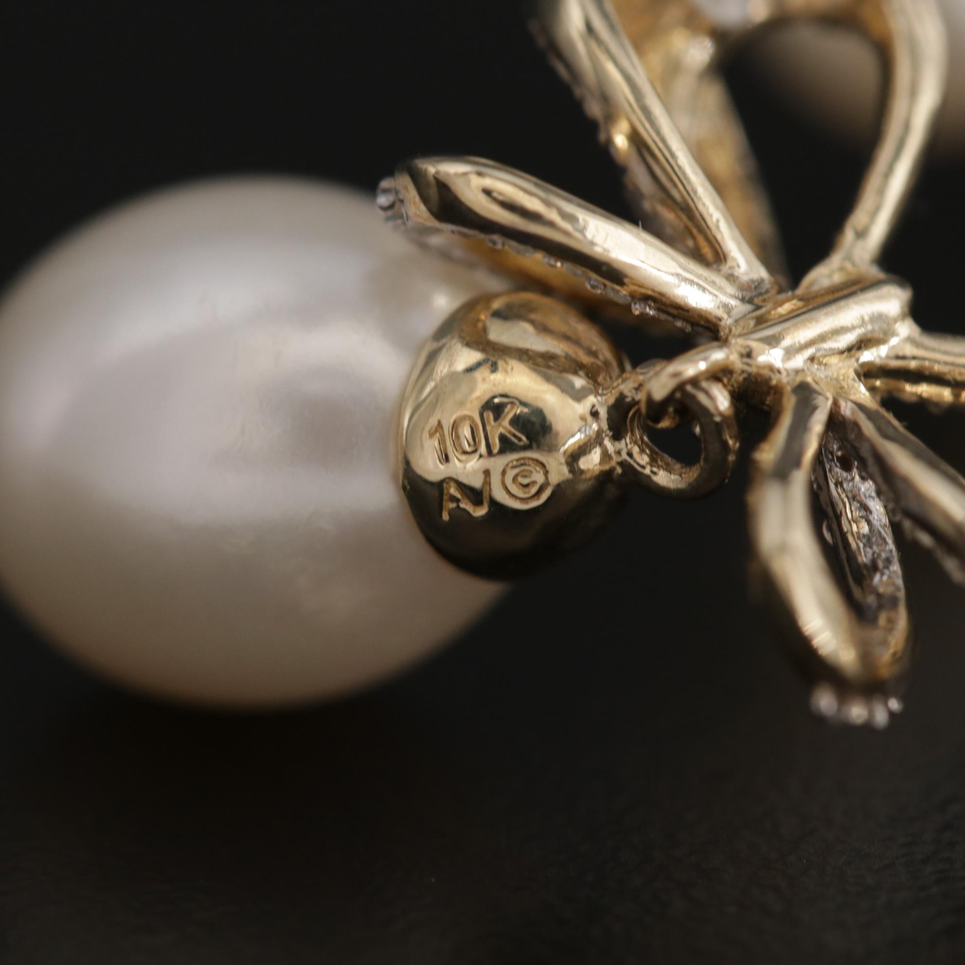 10K Pearl and Diamond Pendant Necklace