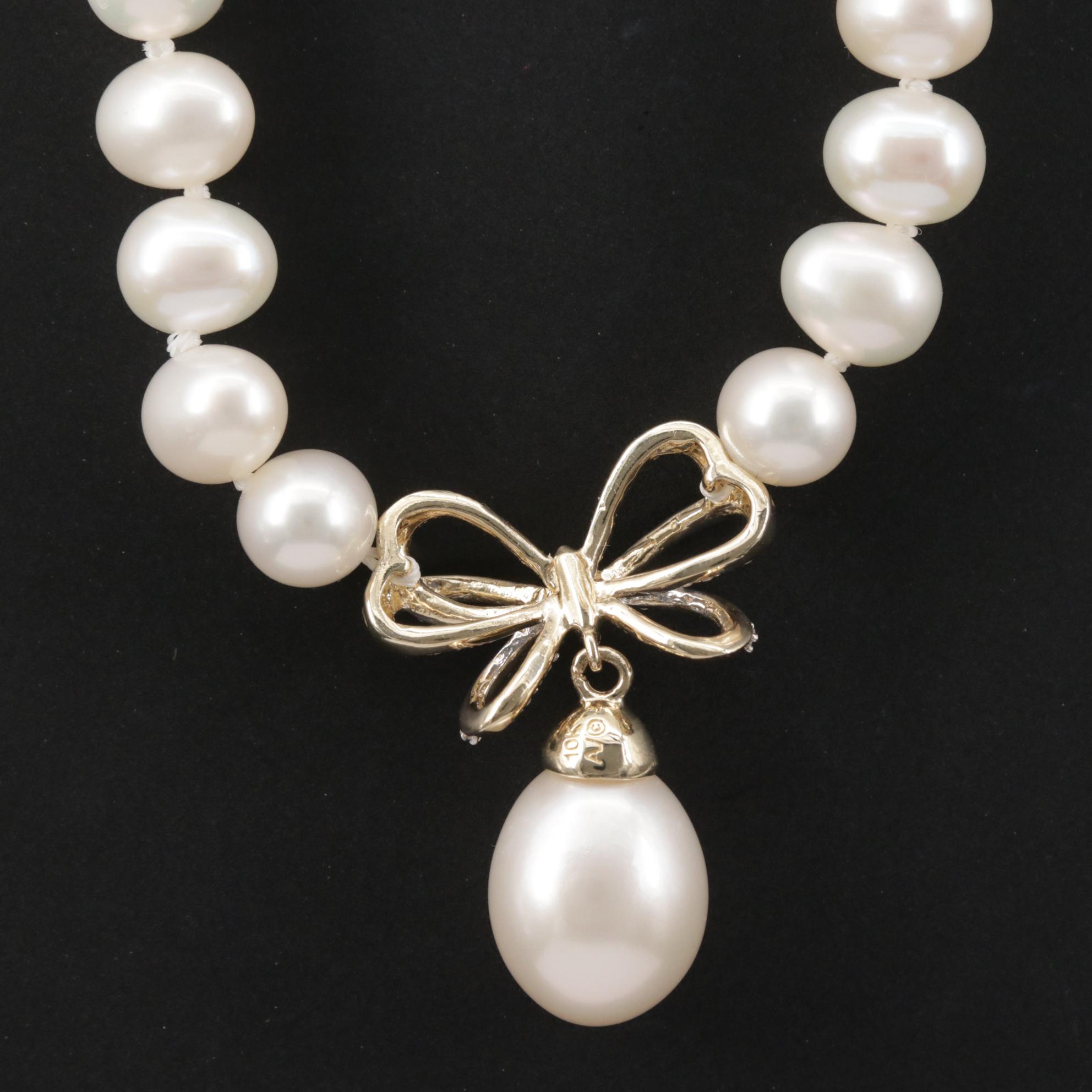 10K Pearl and Diamond Pendant Necklace
