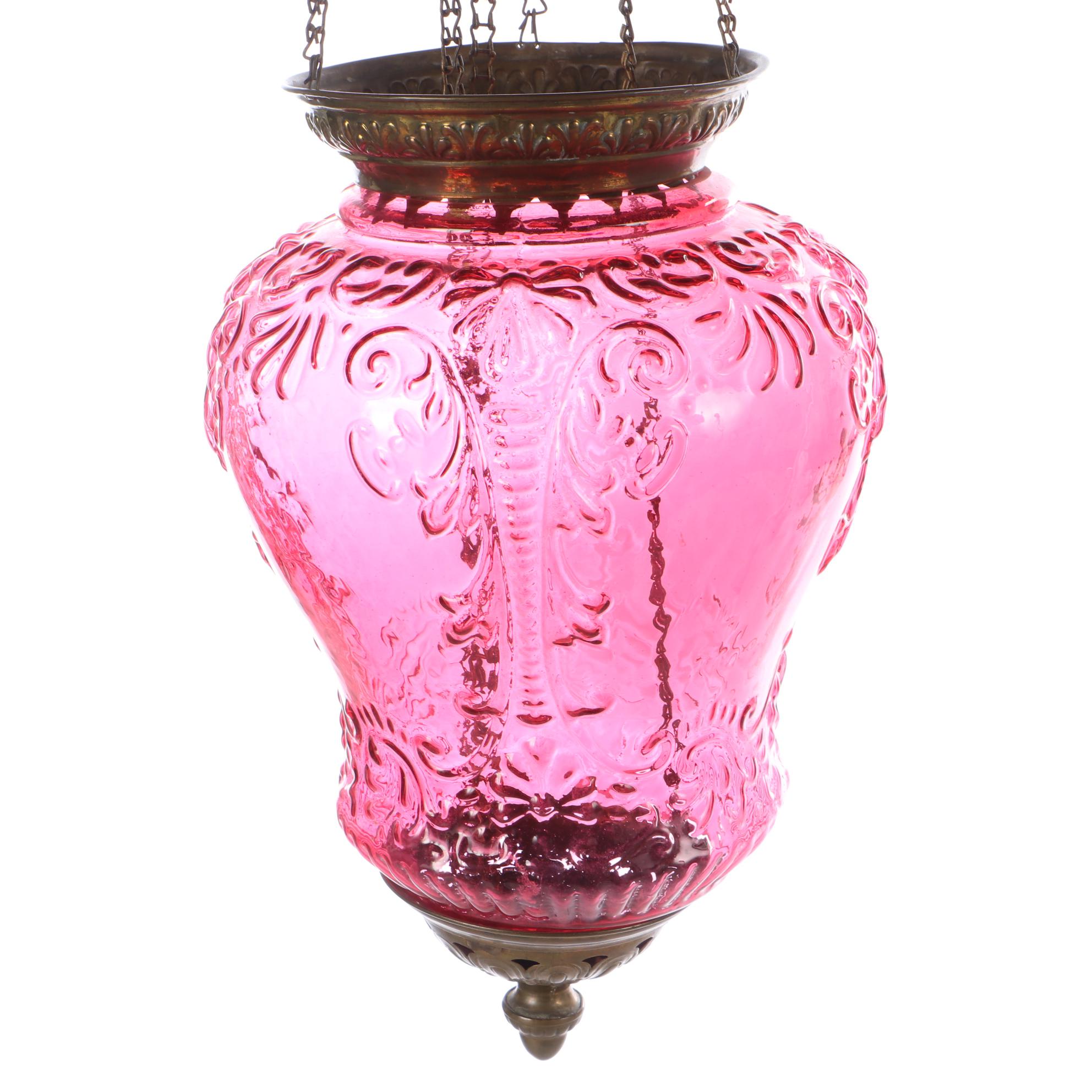 Cranberry Glass Candlelight Pendant Lamp
