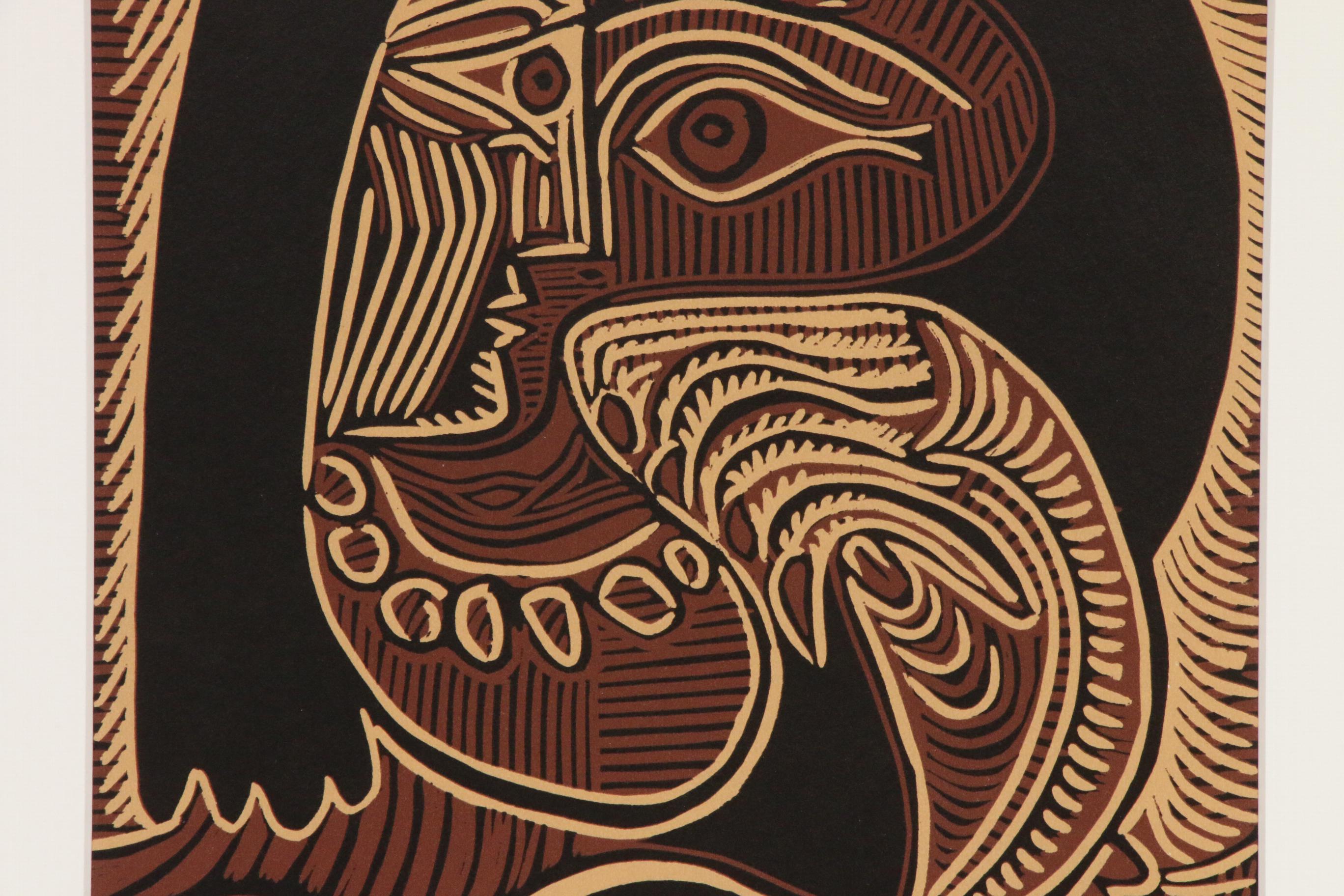 Linoleum Cut Designed by Pablo Picasso "Female Head with Necklace," 1962