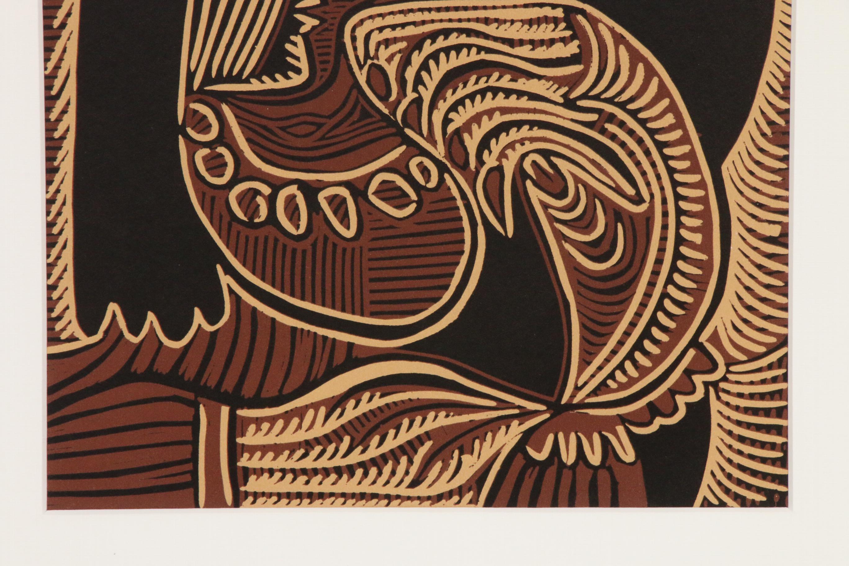 Linoleum Cut Designed by Pablo Picasso "Female Head with Necklace," 1962