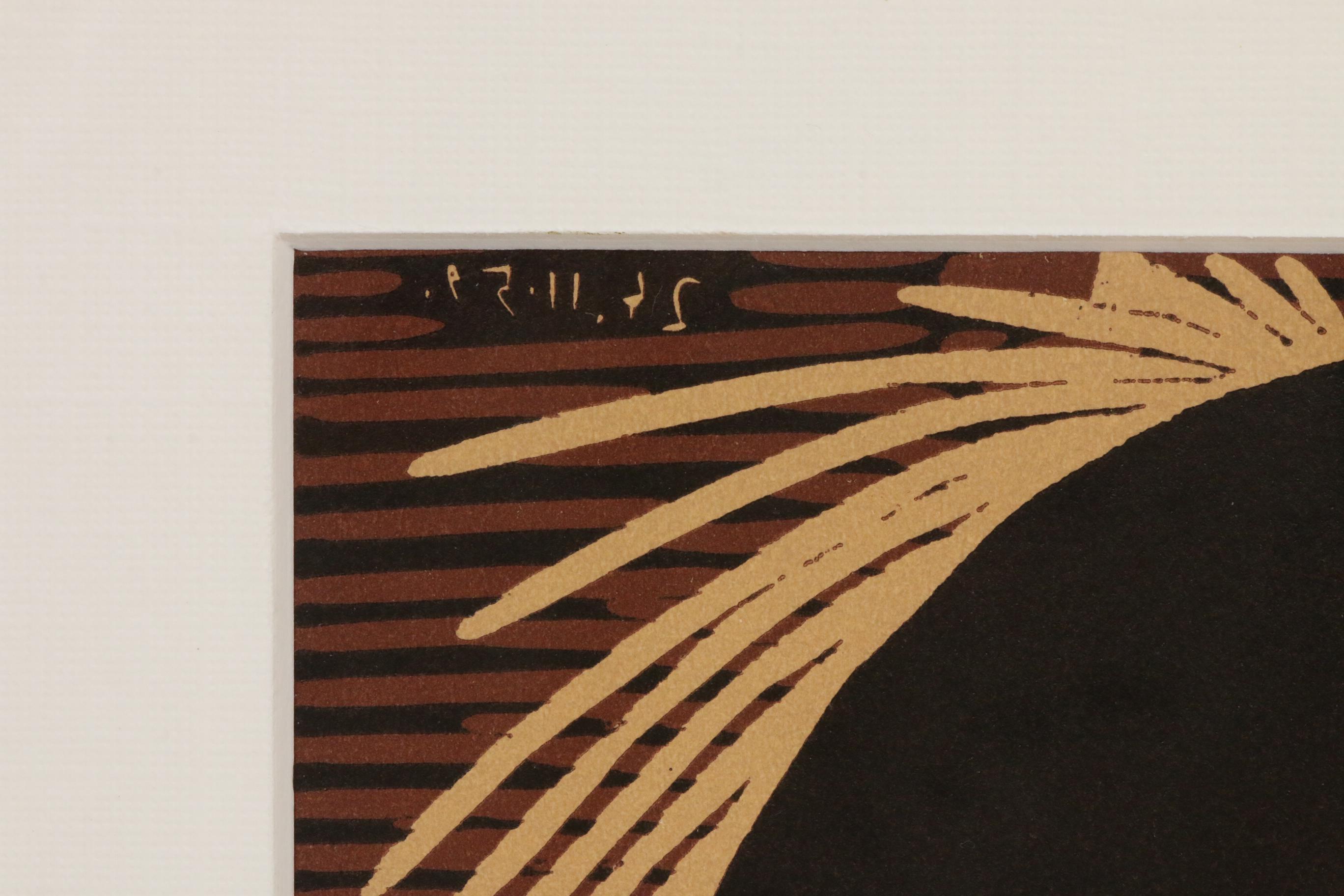 Linoleum Cut Designed by Pablo Picasso "Female Head with Necklace," 1962