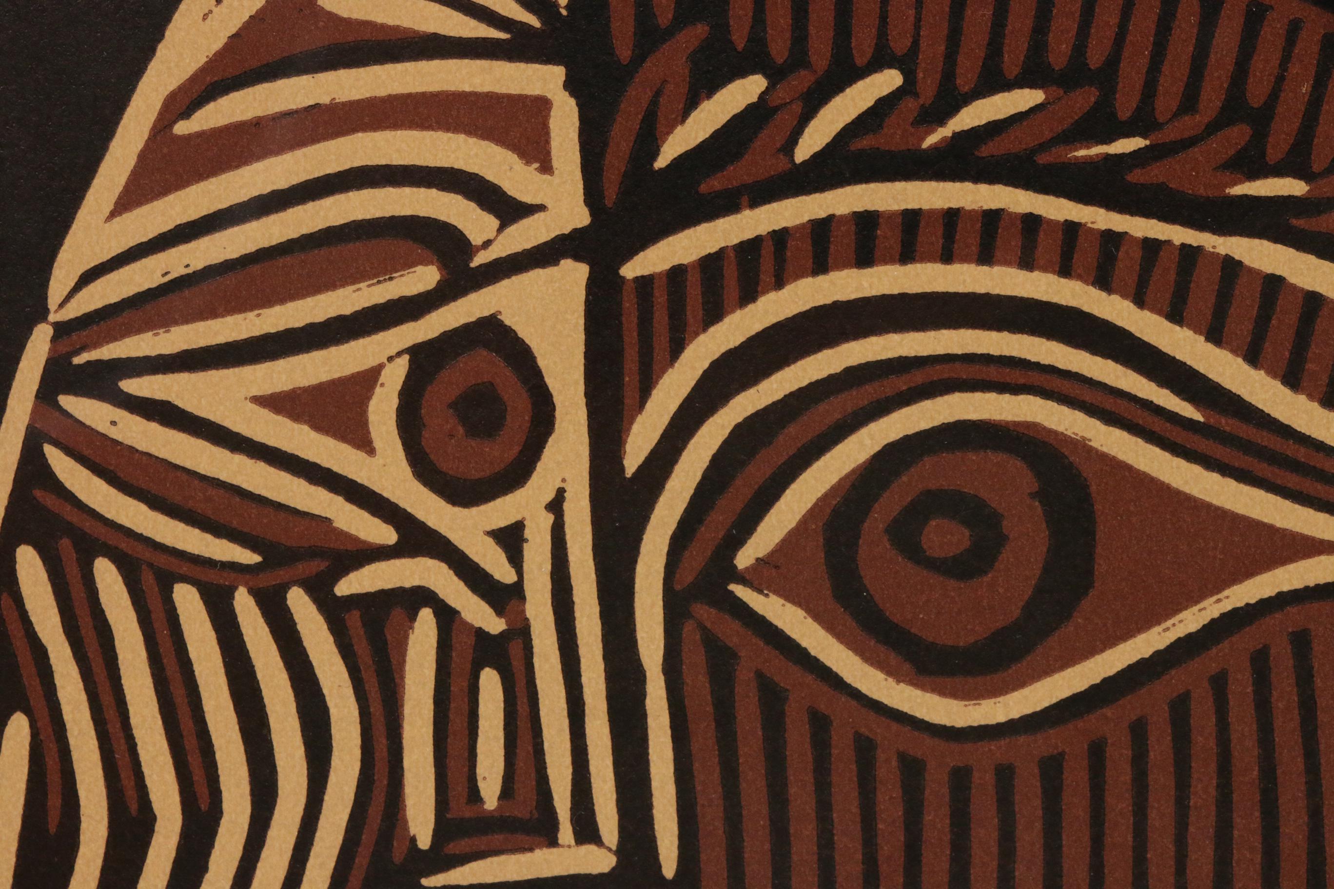 Linoleum Cut Designed by Pablo Picasso "Female Head with Necklace," 1962