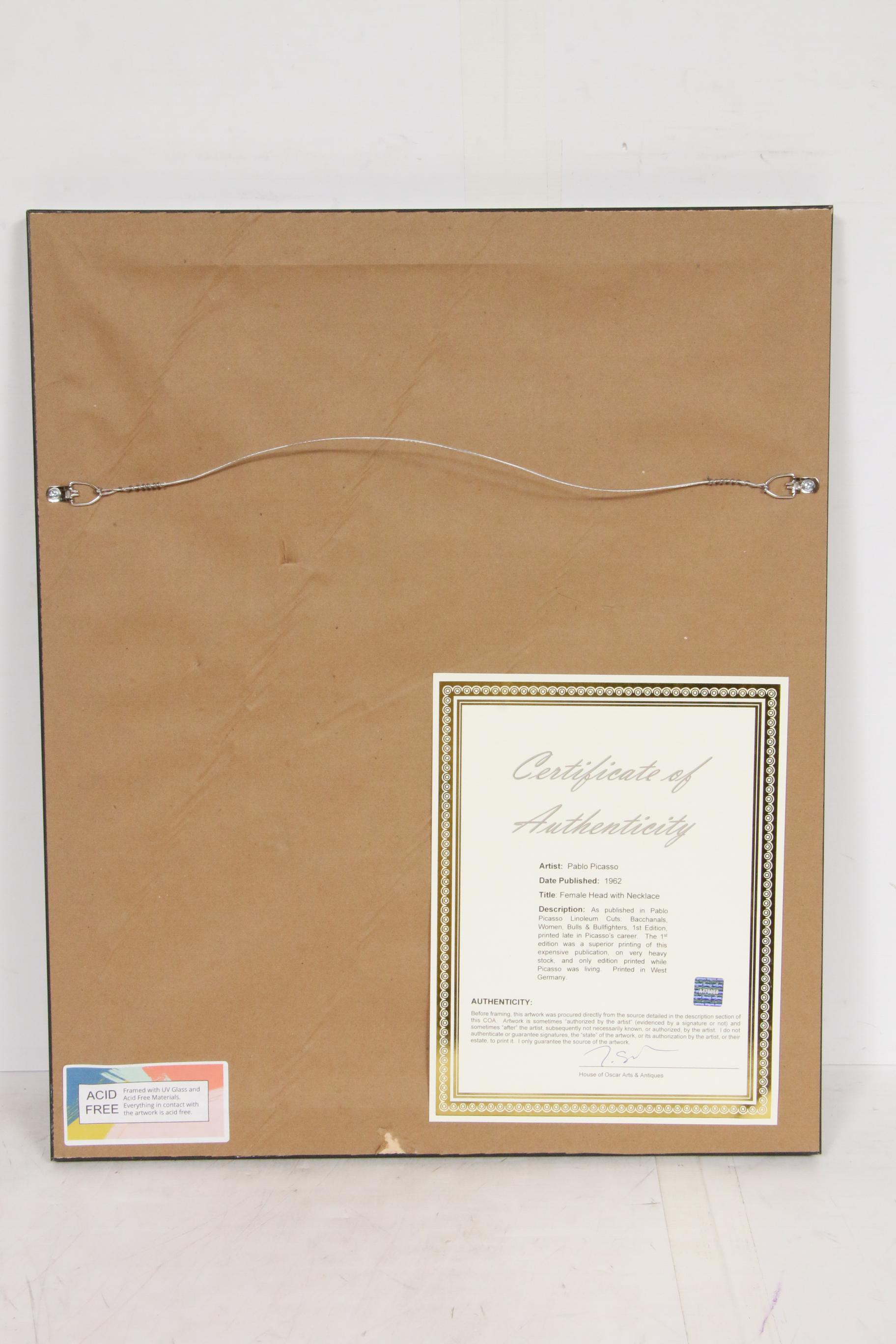 Linoleum Cut Designed by Pablo Picasso "Female Head with Necklace," 1962