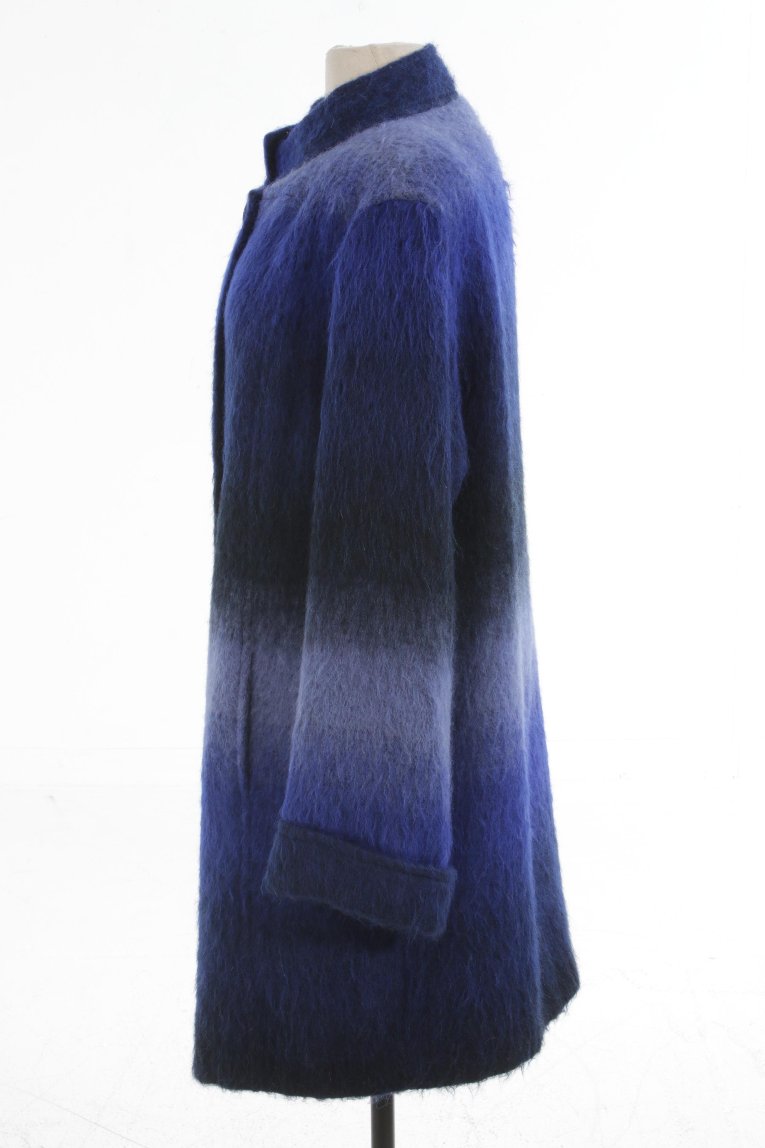 Tory Burch Blue Ombré Mohair Wool Blend Coat