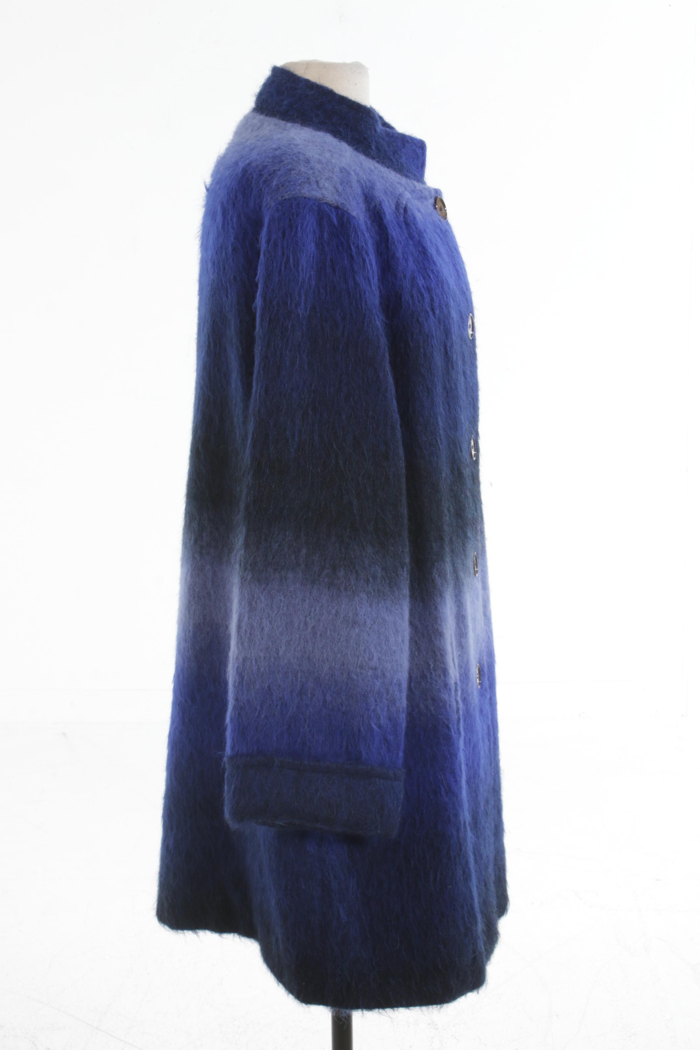 Tory Burch Blue Ombré Mohair Wool Blend Coat