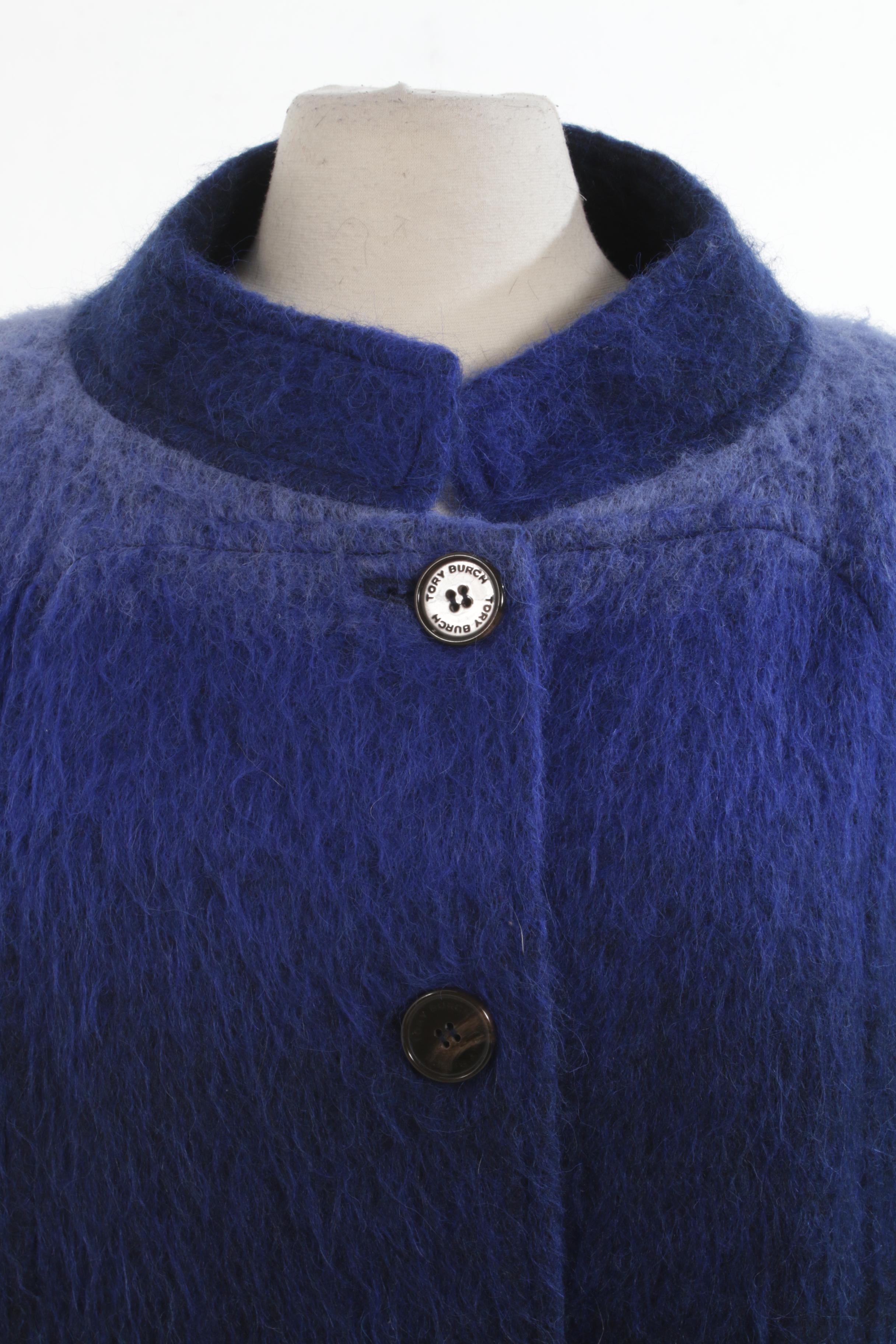 Tory Burch Blue Ombré Mohair Wool Blend Coat