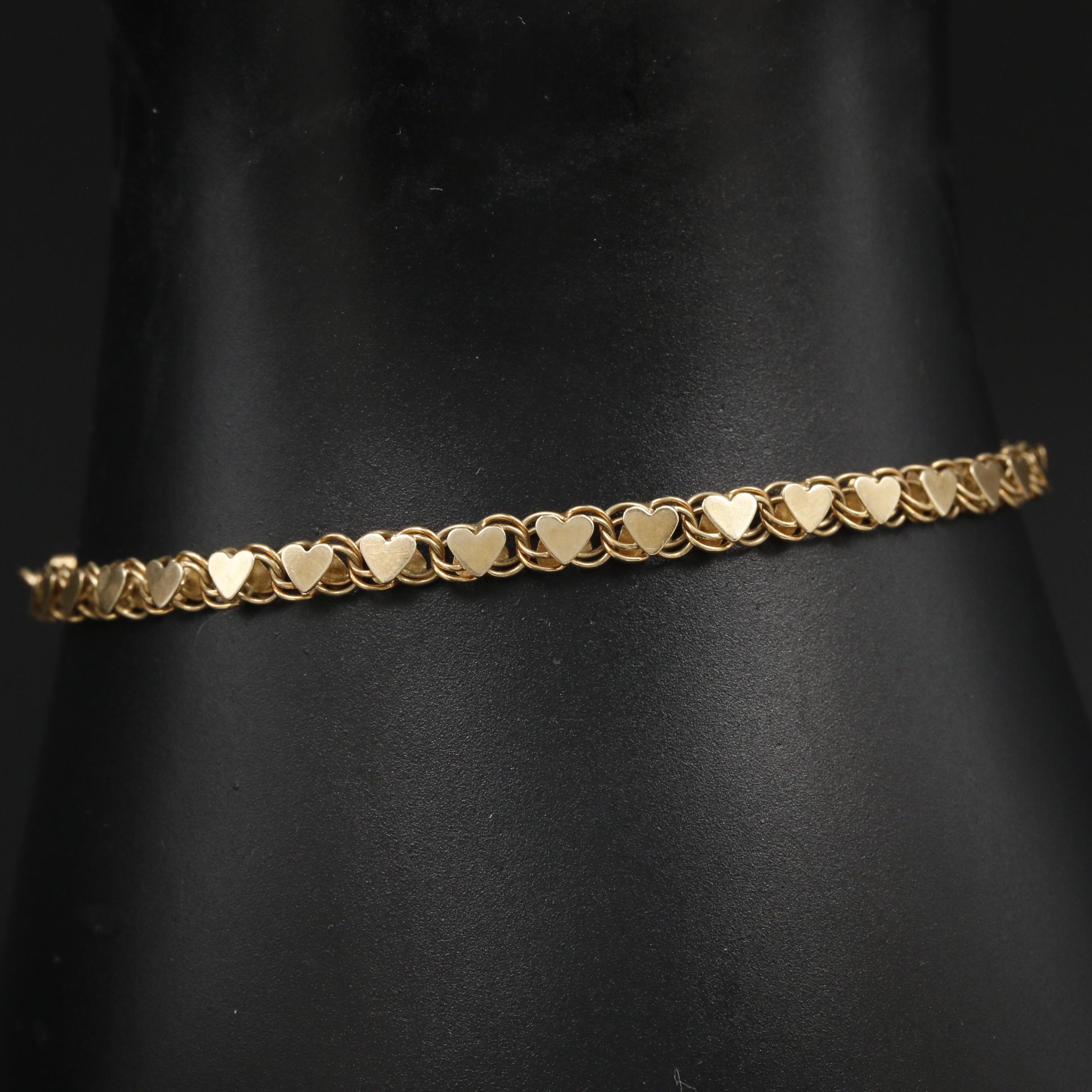14K Yellow Gold Heart Link Bracelet