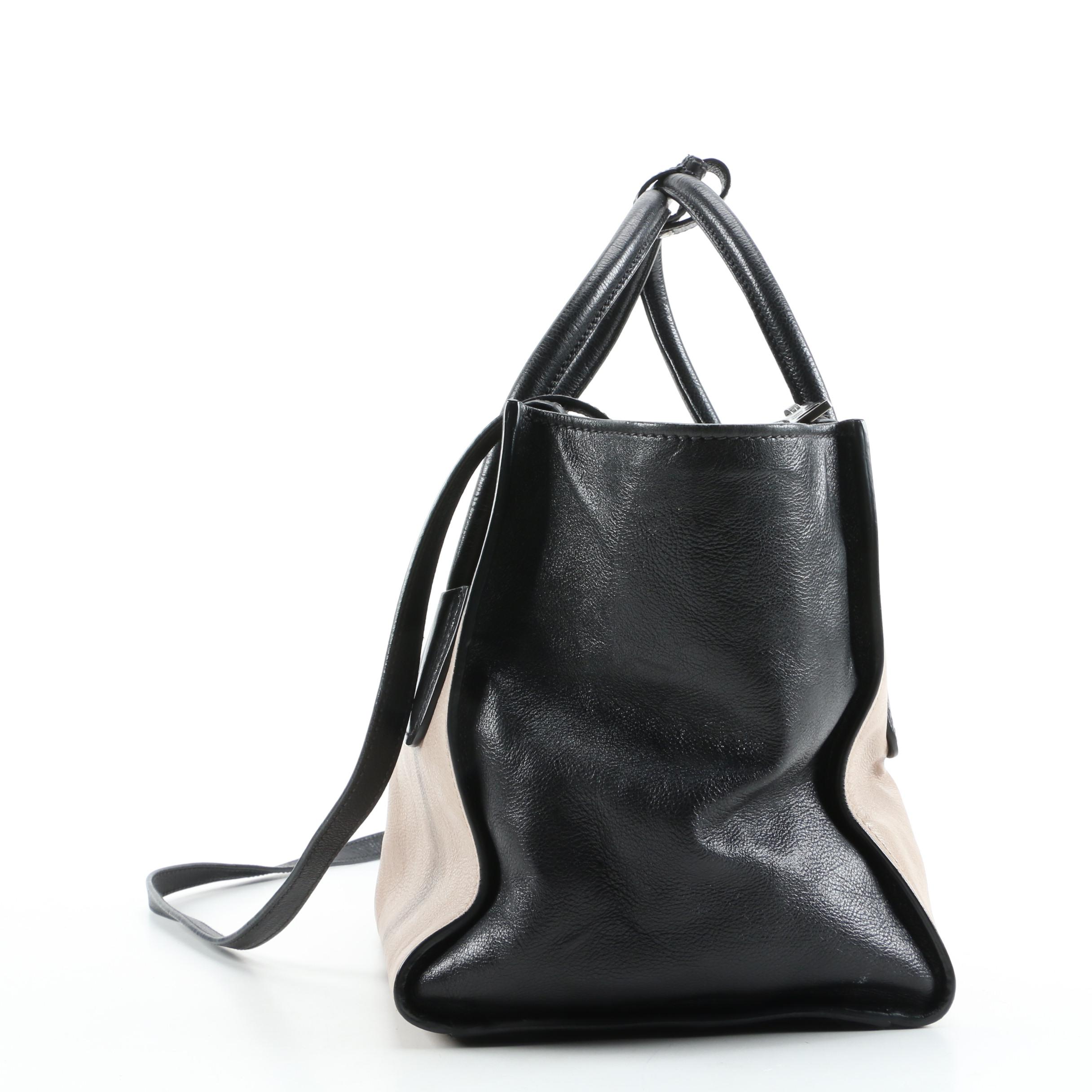 Prada Twin Pocket Tote in Black and Taupe Calfskin Leather