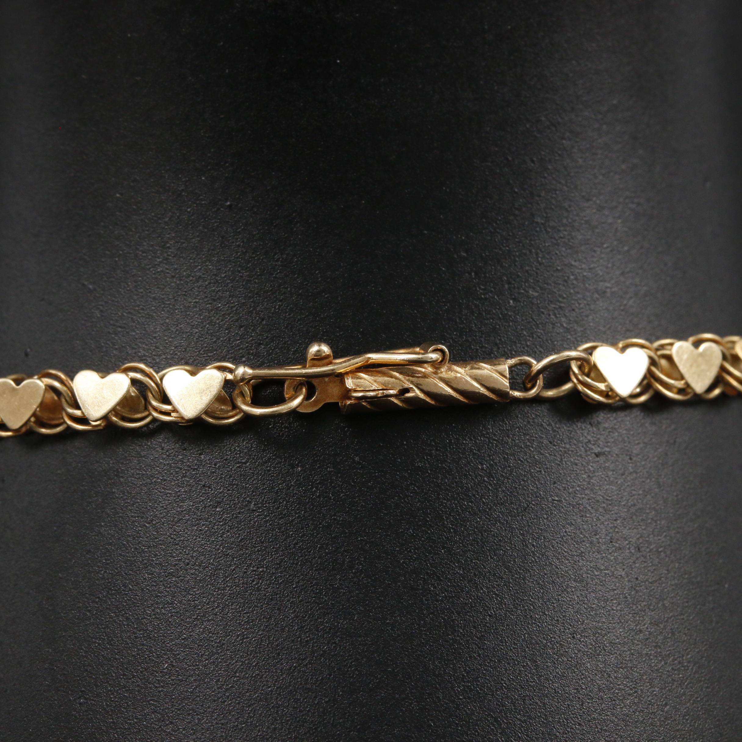 14K Yellow Gold Heart Link Bracelet