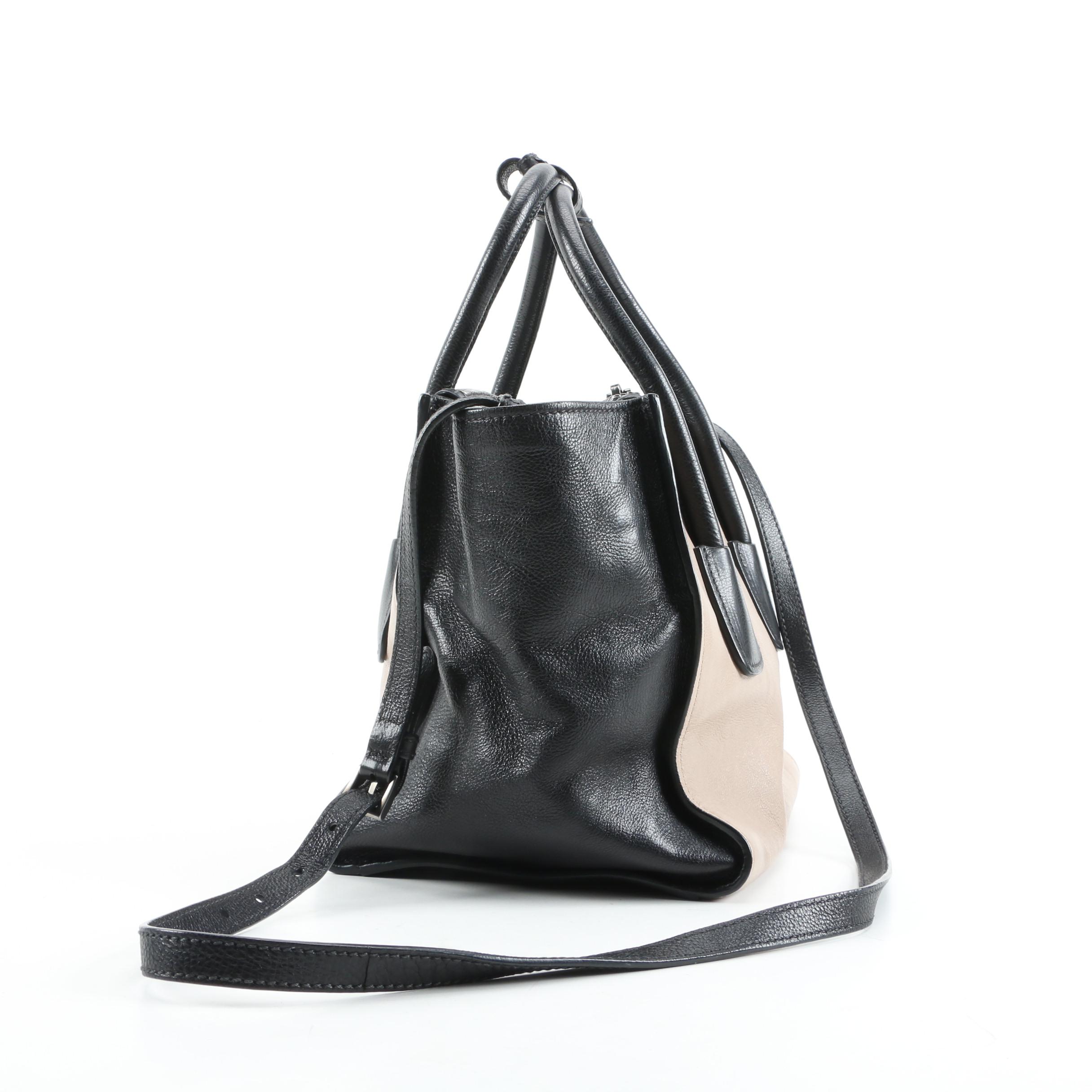 Prada Twin Pocket Tote in Black and Taupe Calfskin Leather