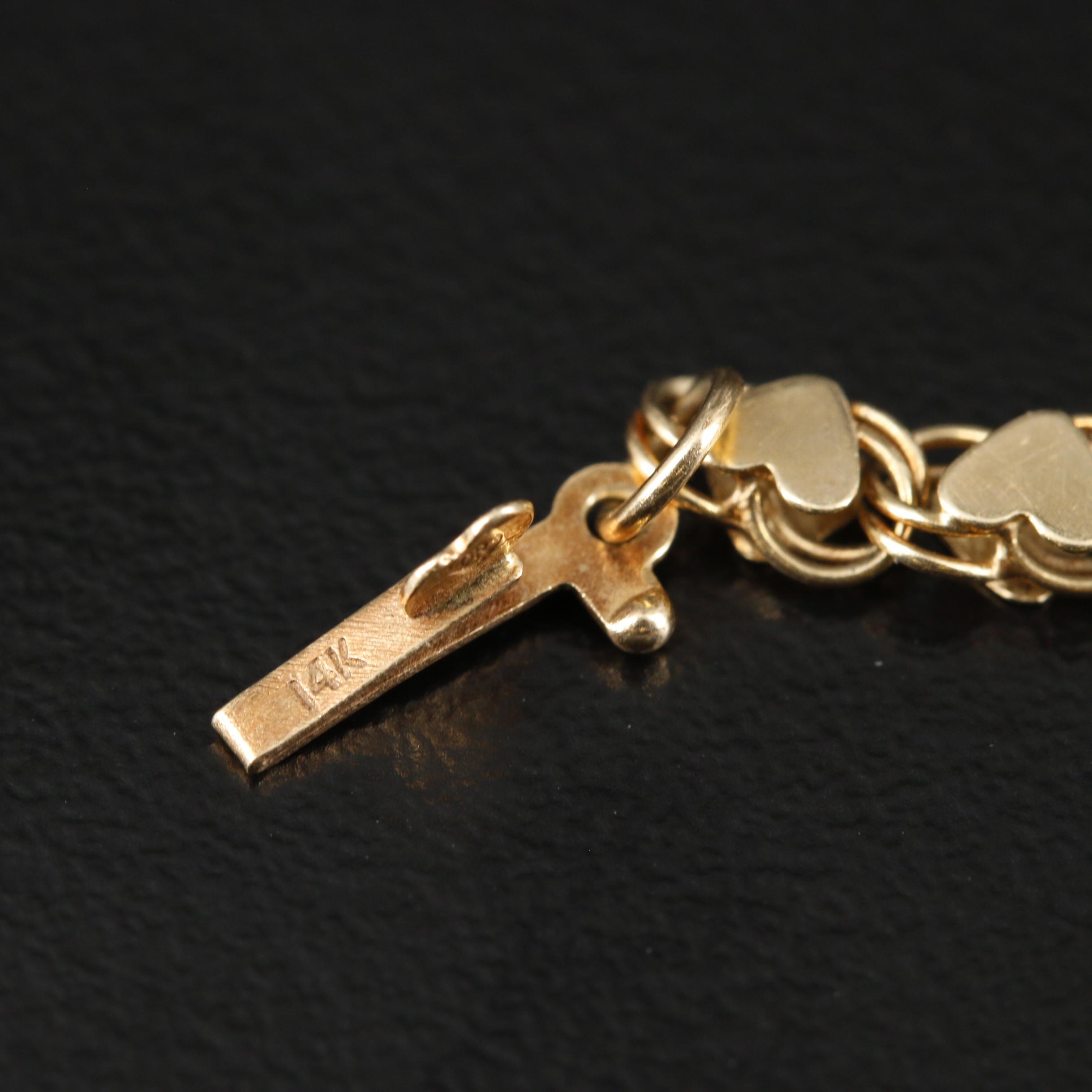 14K Yellow Gold Heart Link Bracelet