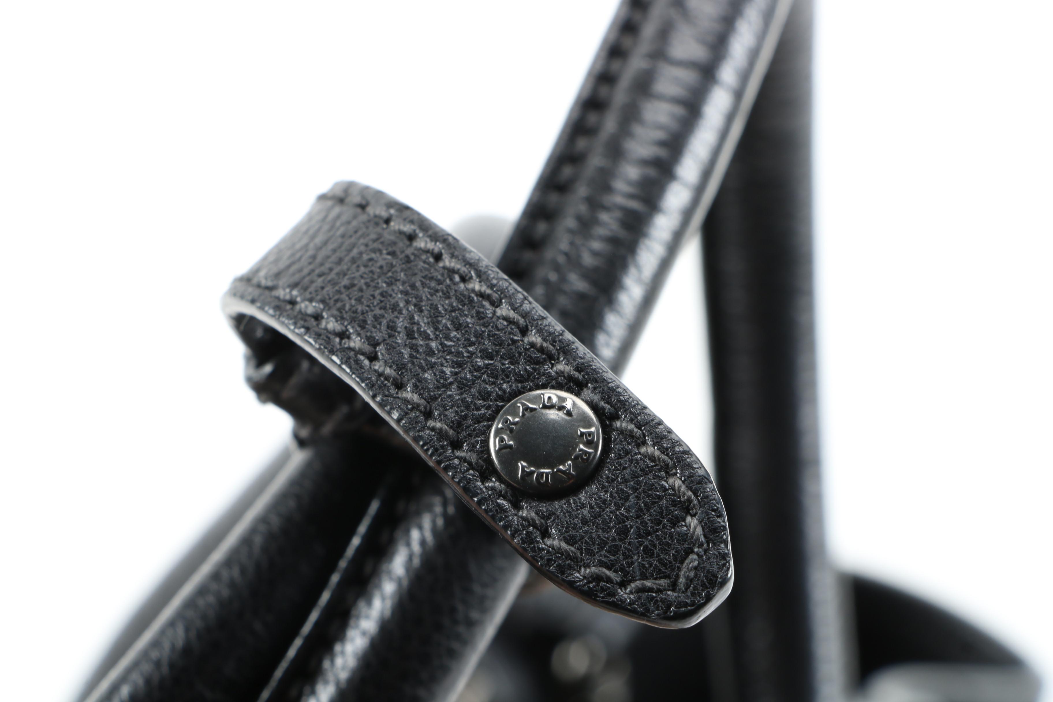 Prada Twin Pocket Tote in Black and Taupe Calfskin Leather