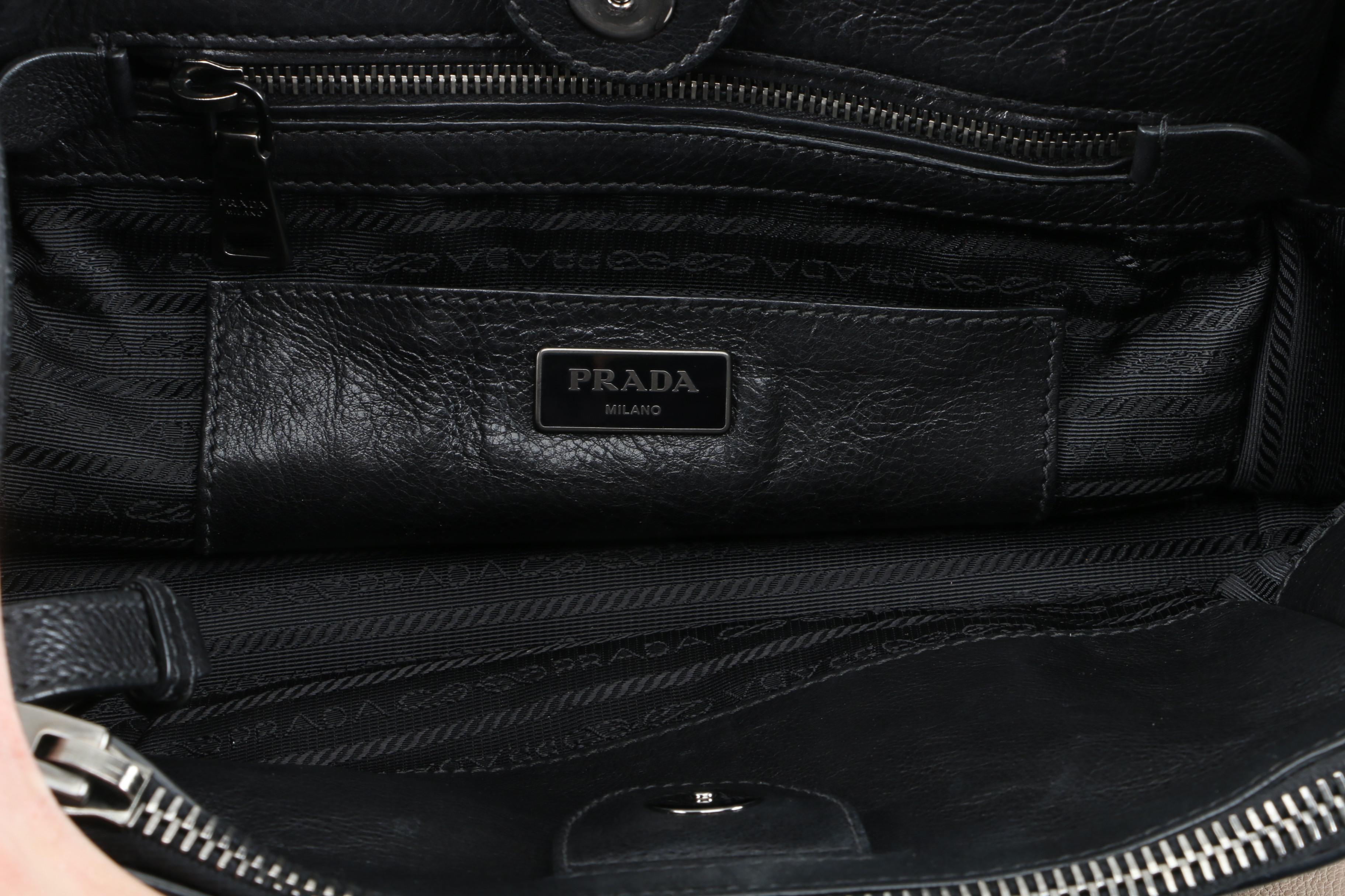 Prada Twin Pocket Tote in Black and Taupe Calfskin Leather