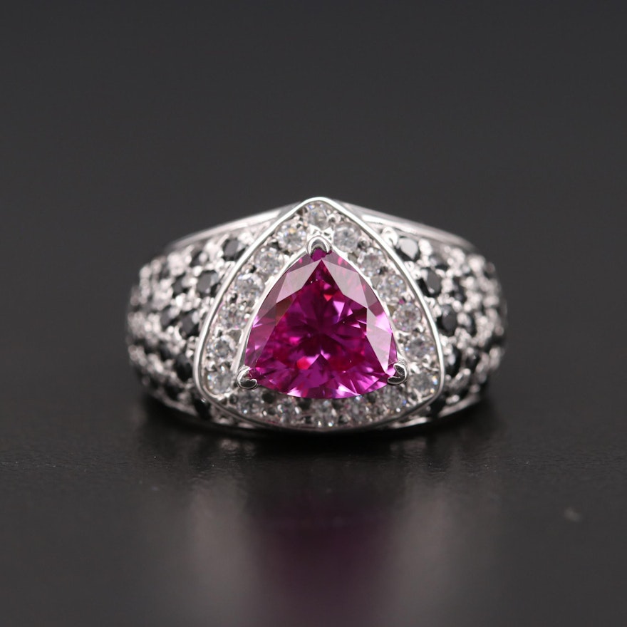14K White Gold Ruby and Cubic Zirconia Ring