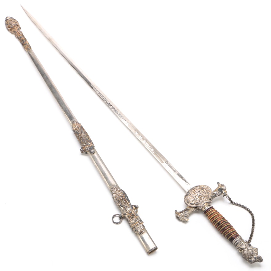 M. C. Lilly Columbus, Ohio Knights of Pythias Sword with Scabbard, Antique