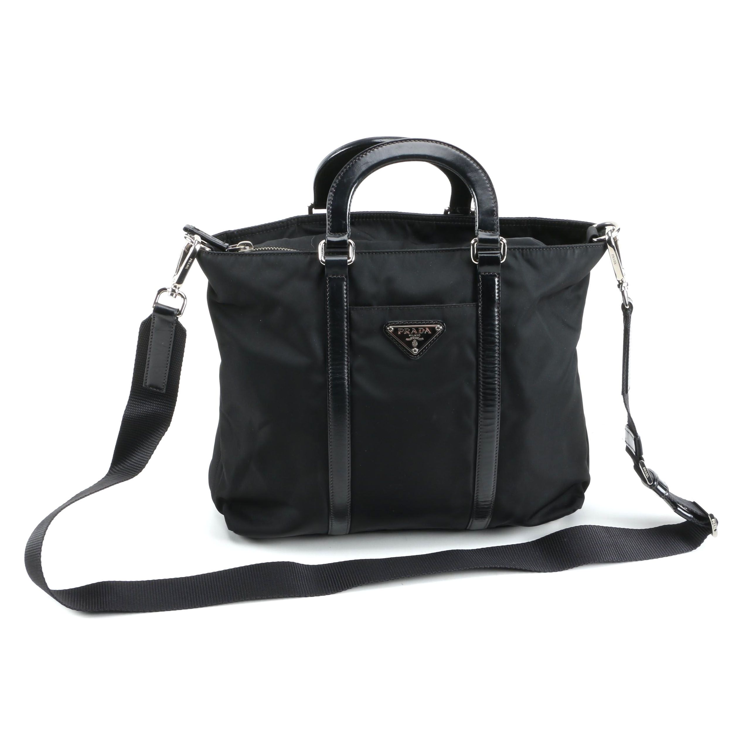 Prada Two-Way Bag in Black Nylon and Leather