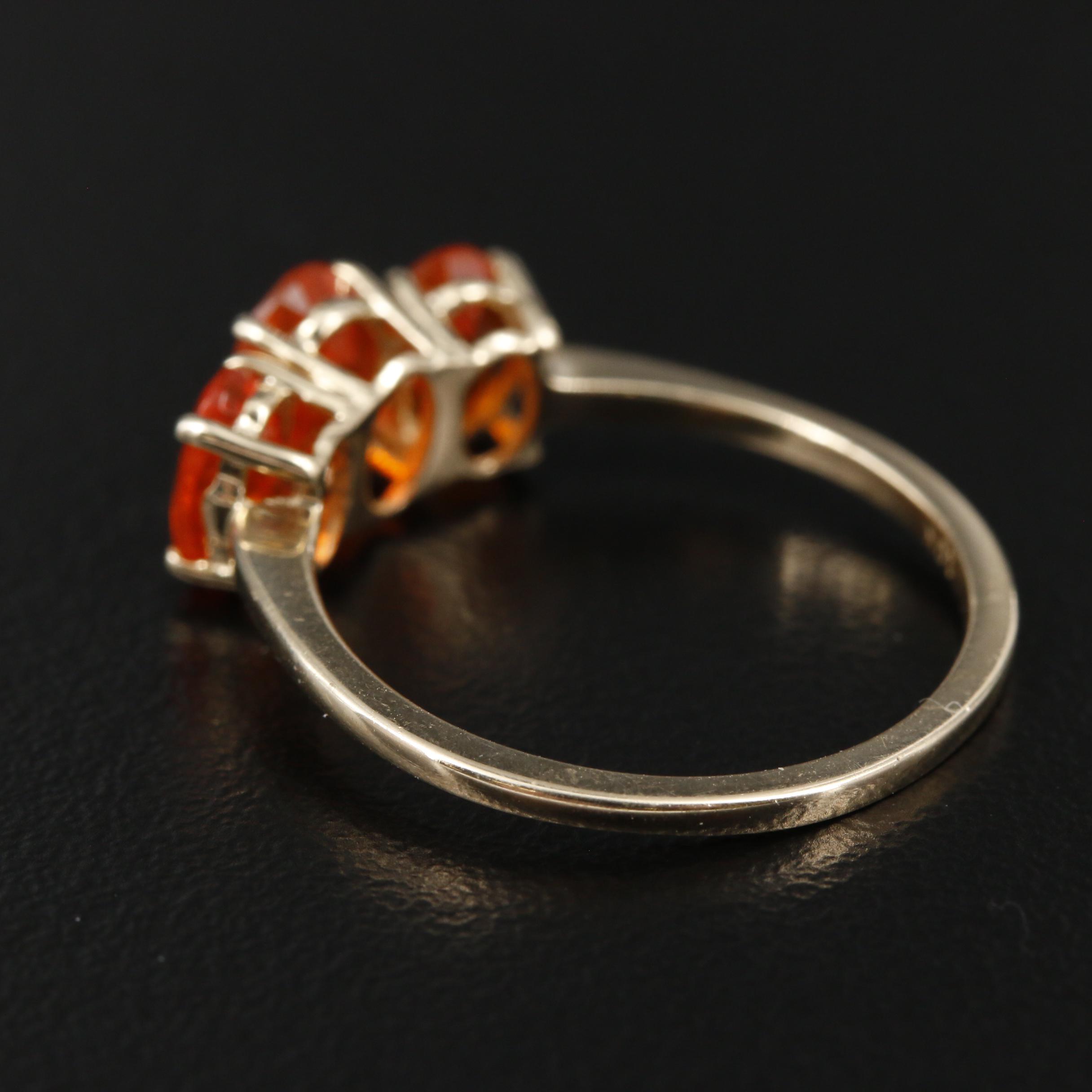 10K Yellow Gold Fire Opal Three Stone Ring