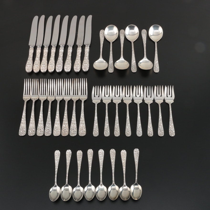 Stieff "Repoussé" Sterling Silver Flatware Four Piece Setting for Eight and More