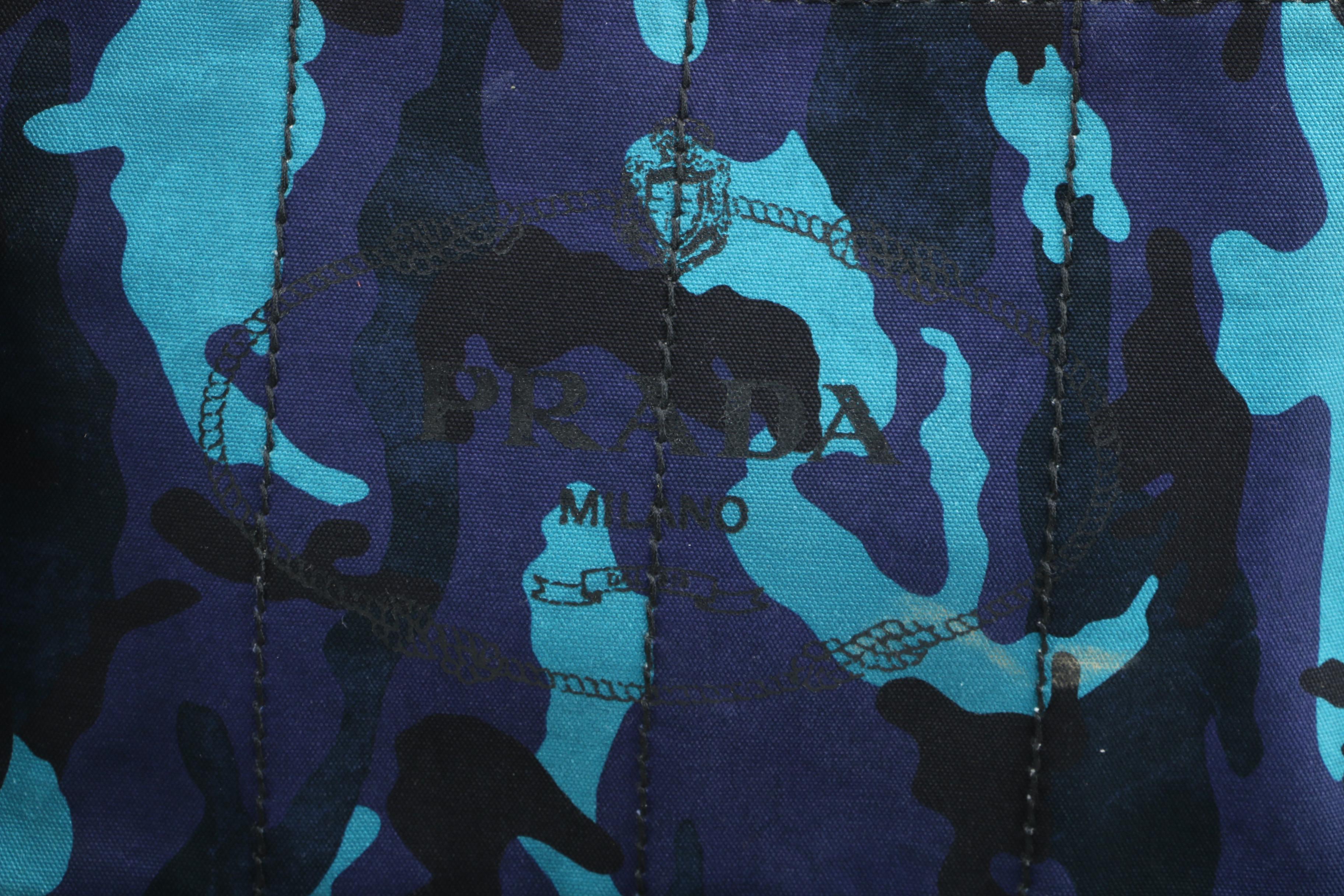 Prada Convertible Tote Bag in Blue Printed Canapa Canvas