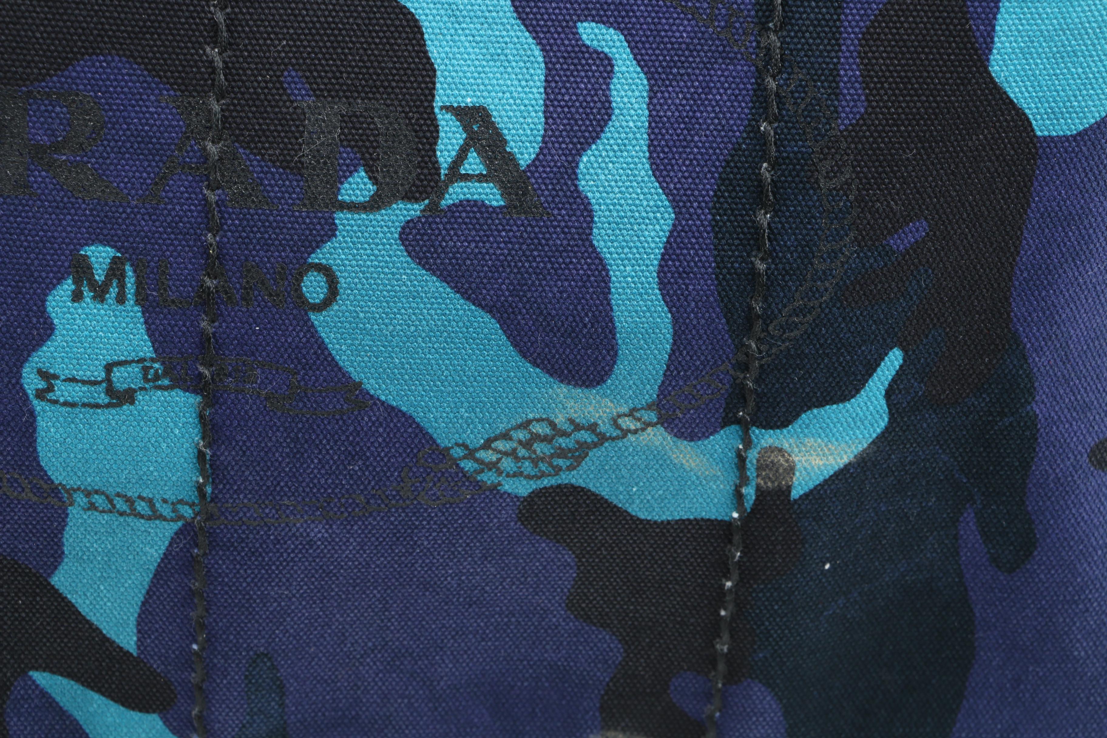 Prada Convertible Tote Bag in Blue Printed Canapa Canvas