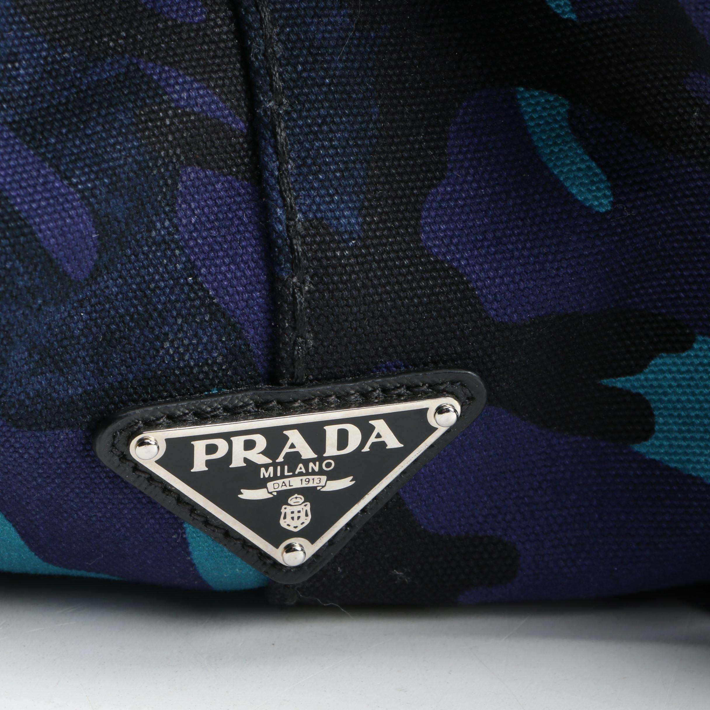 Prada Convertible Tote Bag in Blue Printed Canapa Canvas