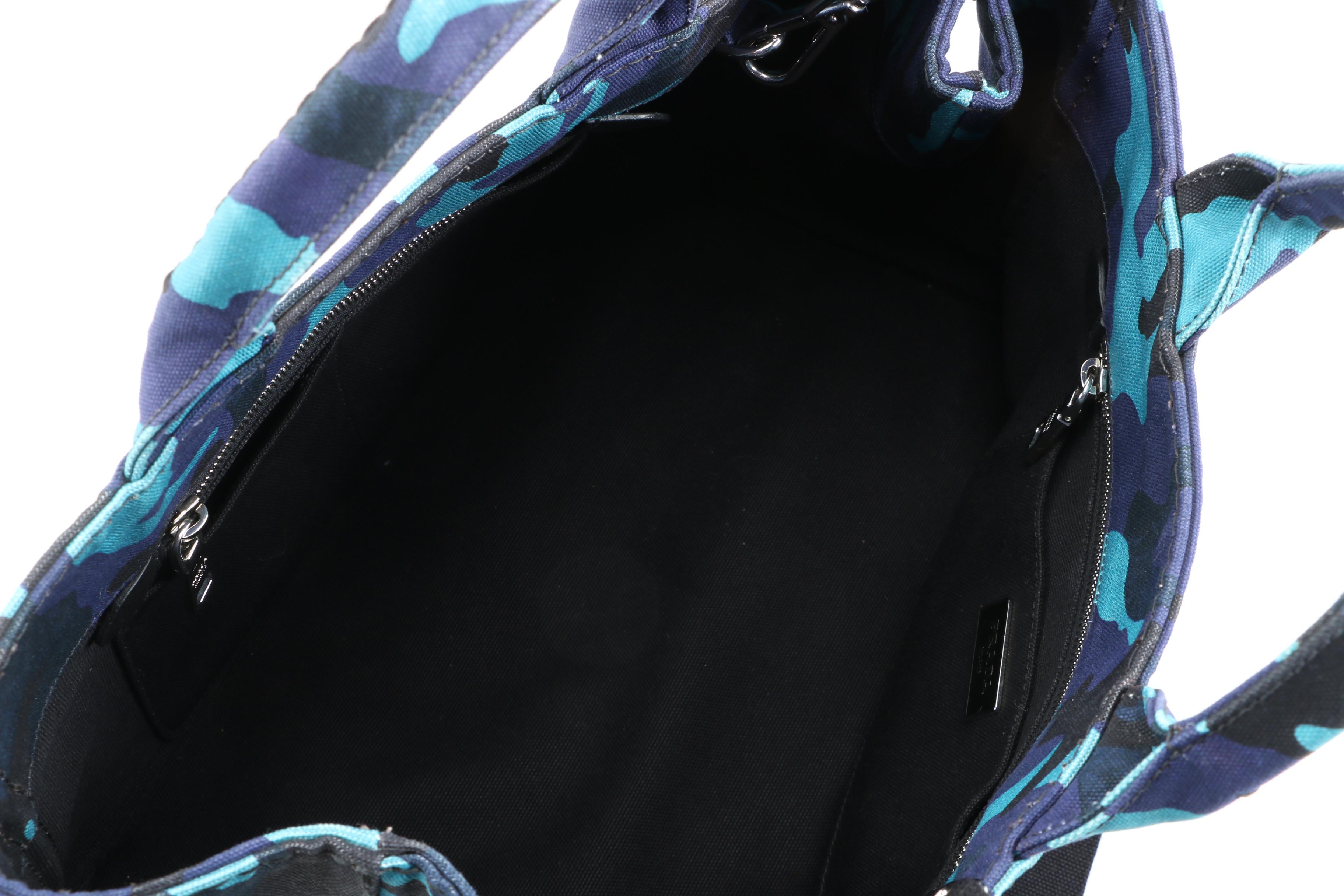 Prada Convertible Tote Bag in Blue Printed Canapa Canvas