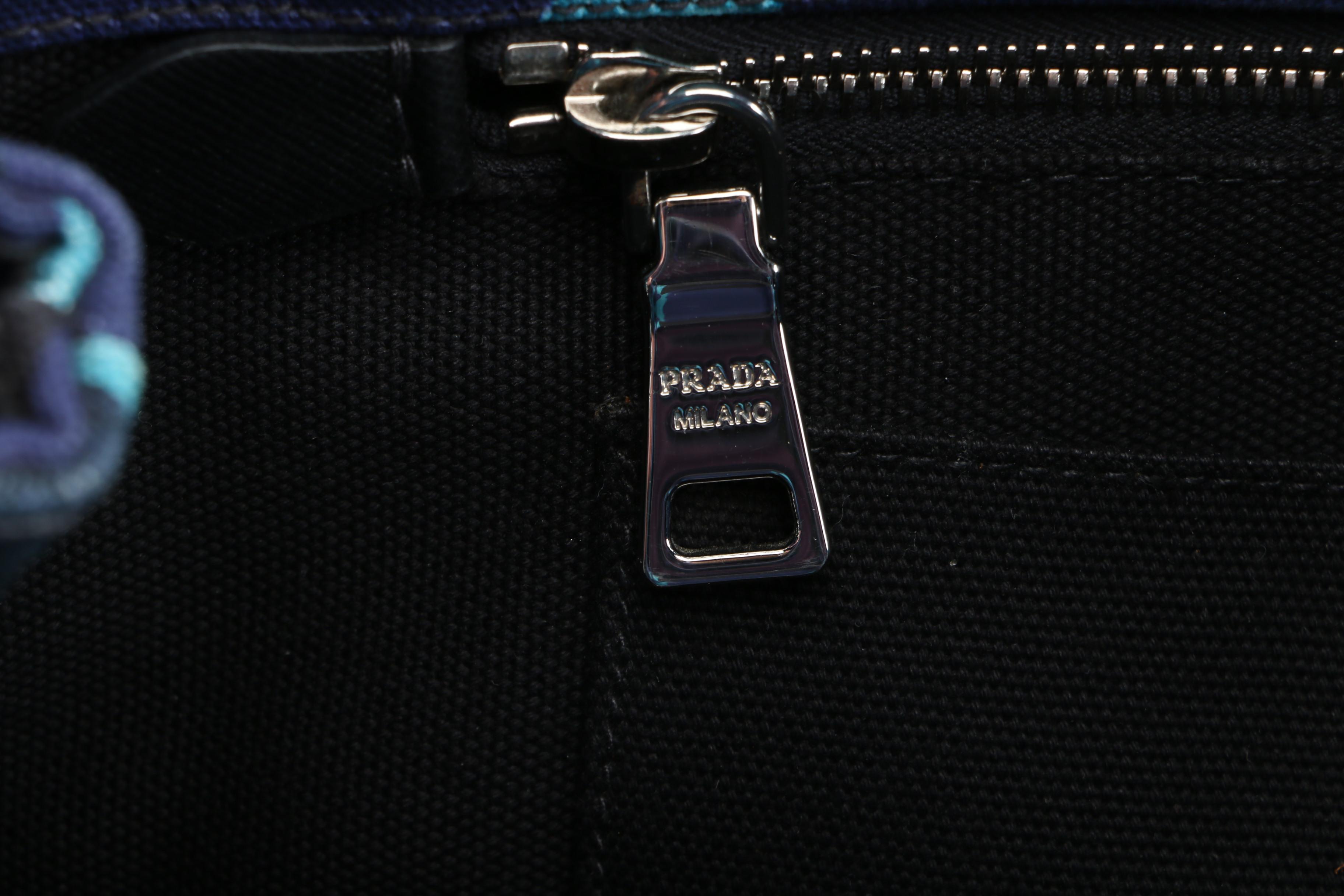 Prada Convertible Tote Bag in Blue Printed Canapa Canvas