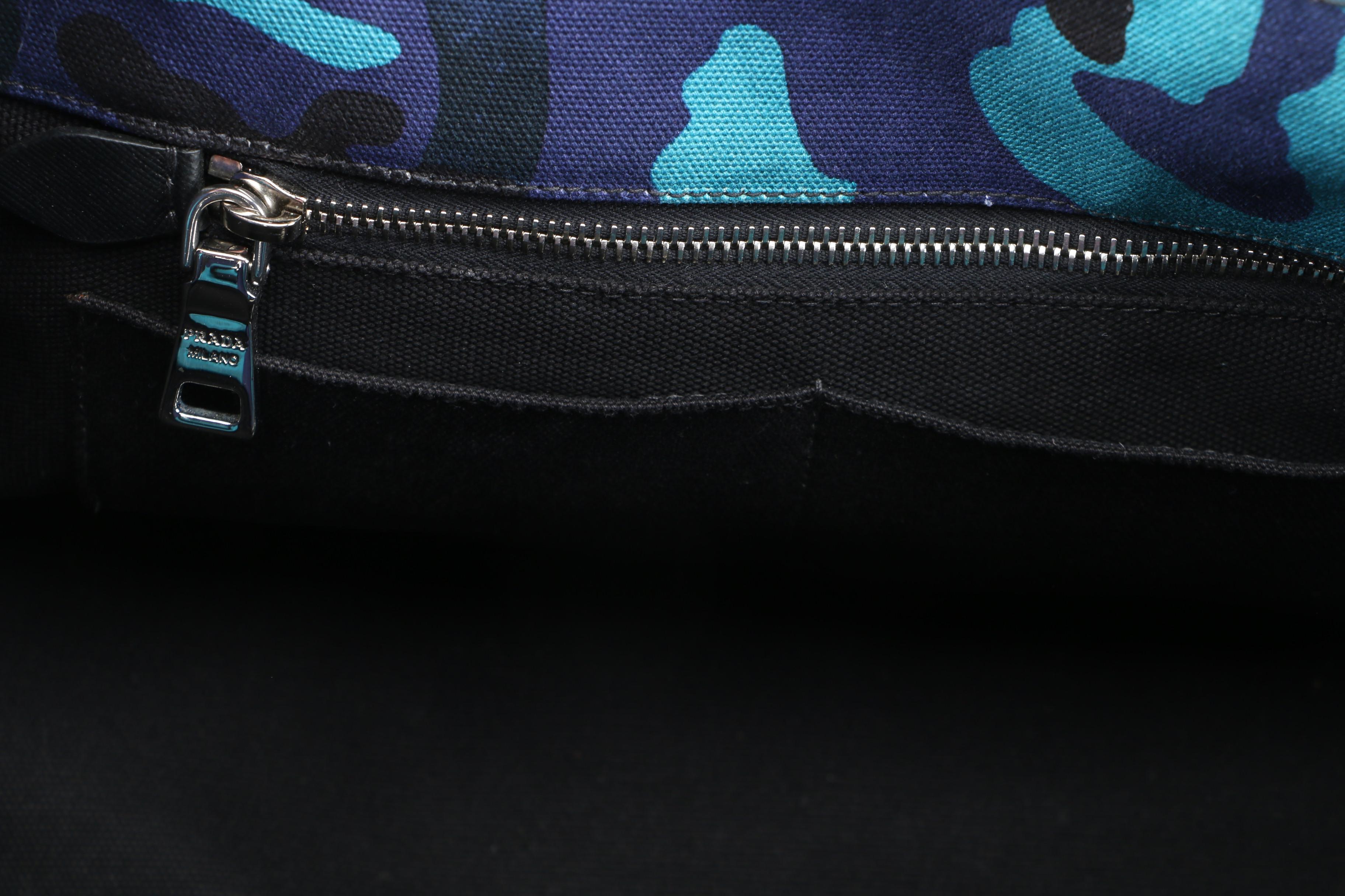 Prada Convertible Tote Bag in Blue Printed Canapa Canvas