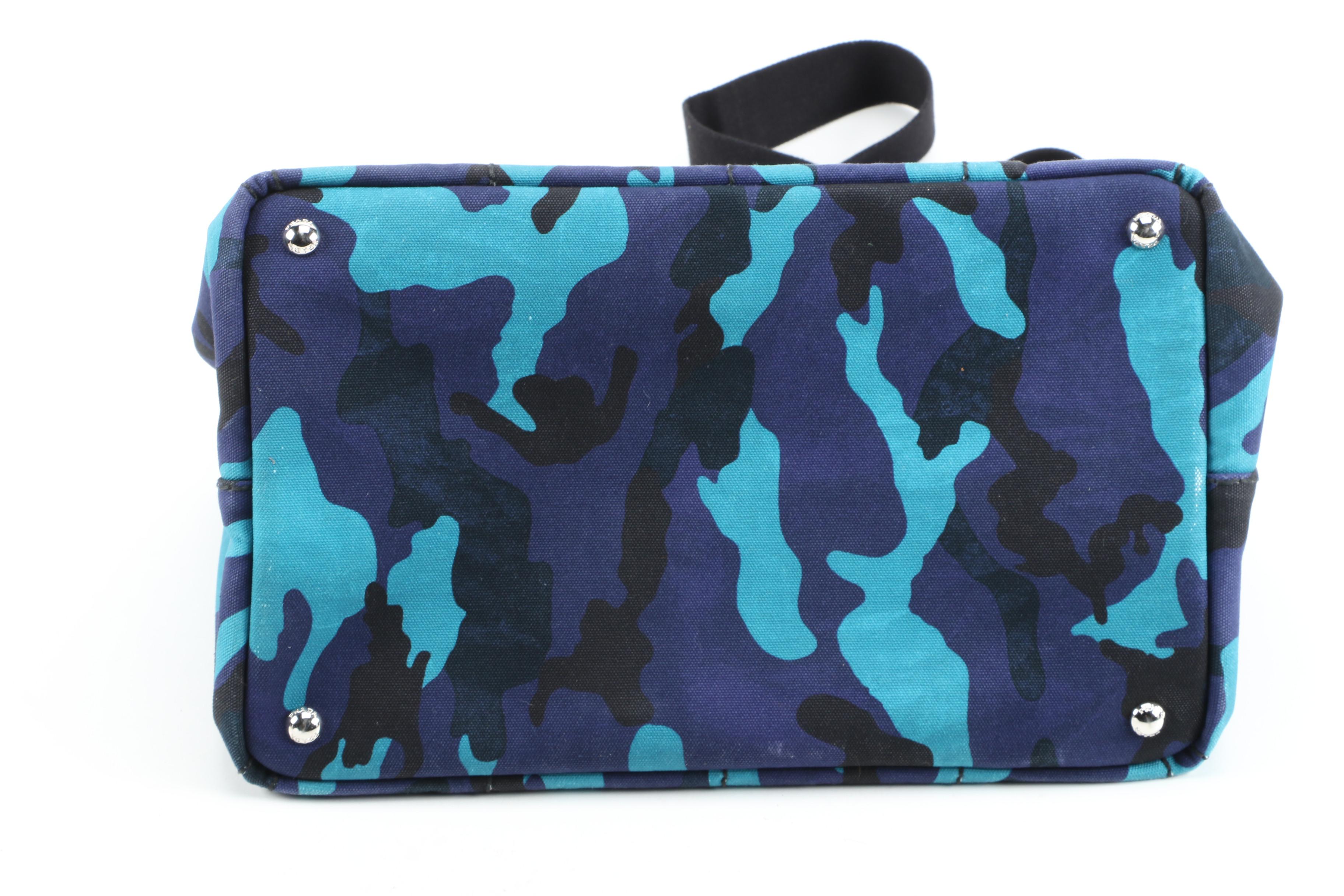 Prada Convertible Tote Bag in Blue Printed Canapa Canvas