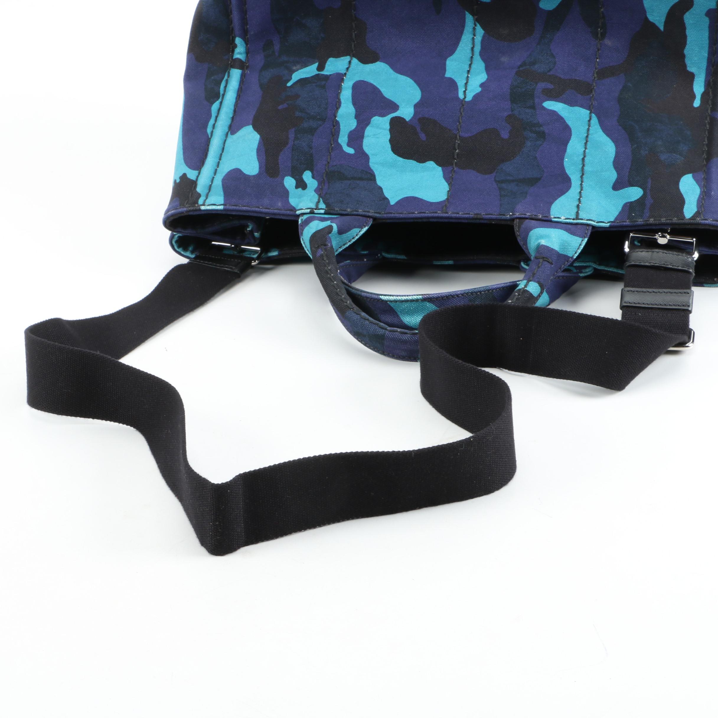 Prada Convertible Tote Bag in Blue Printed Canapa Canvas