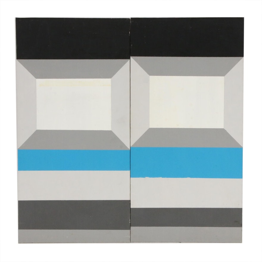 Geometric Abstract Acrylic Paintings Attributed to John Voelker, 20th Century