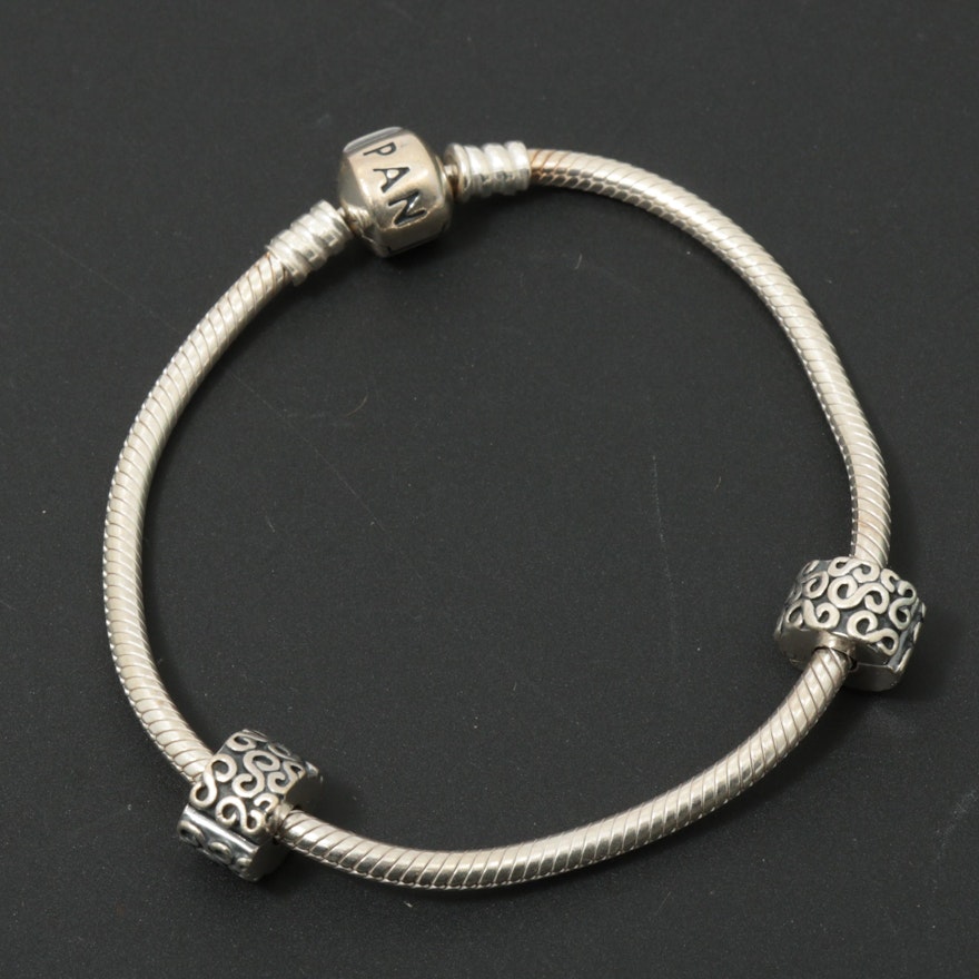 Pandora Sterling Silver Bracelet with Spacer Charms