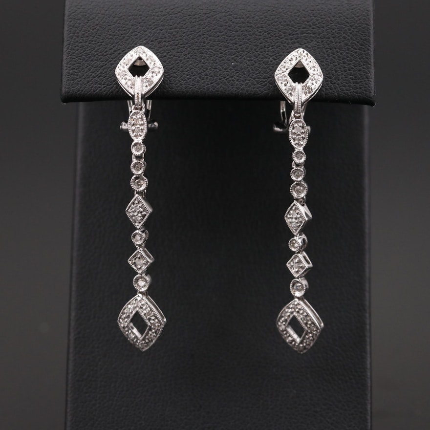 14K White Gold Diamond Dangle Earrings