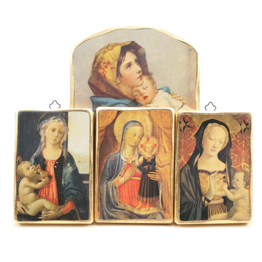 Découpage of Italian Renaissance Madonna and Child Paintings on Gilt-wood
