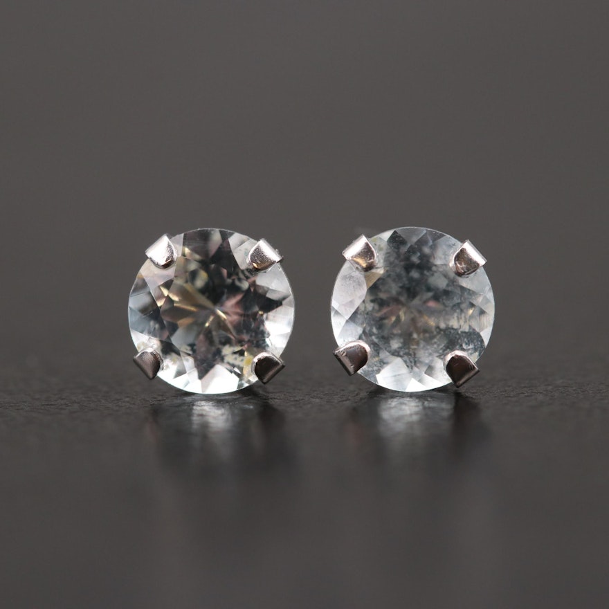 10K White Gold Aquamarine Solitaire Stud Earrings