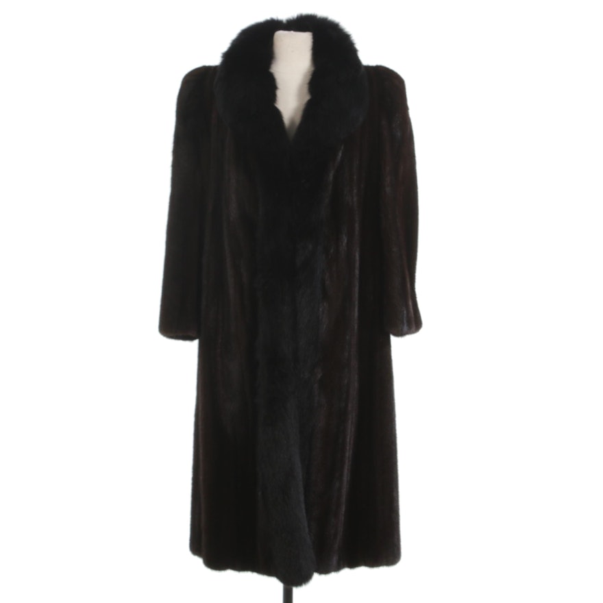 Mahogany Mink Fur Coat with Fox Fur Trim by Nan Duskin