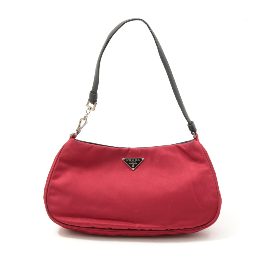 Prada Red Tessuto Nylon Baguette with Black Leather Trim