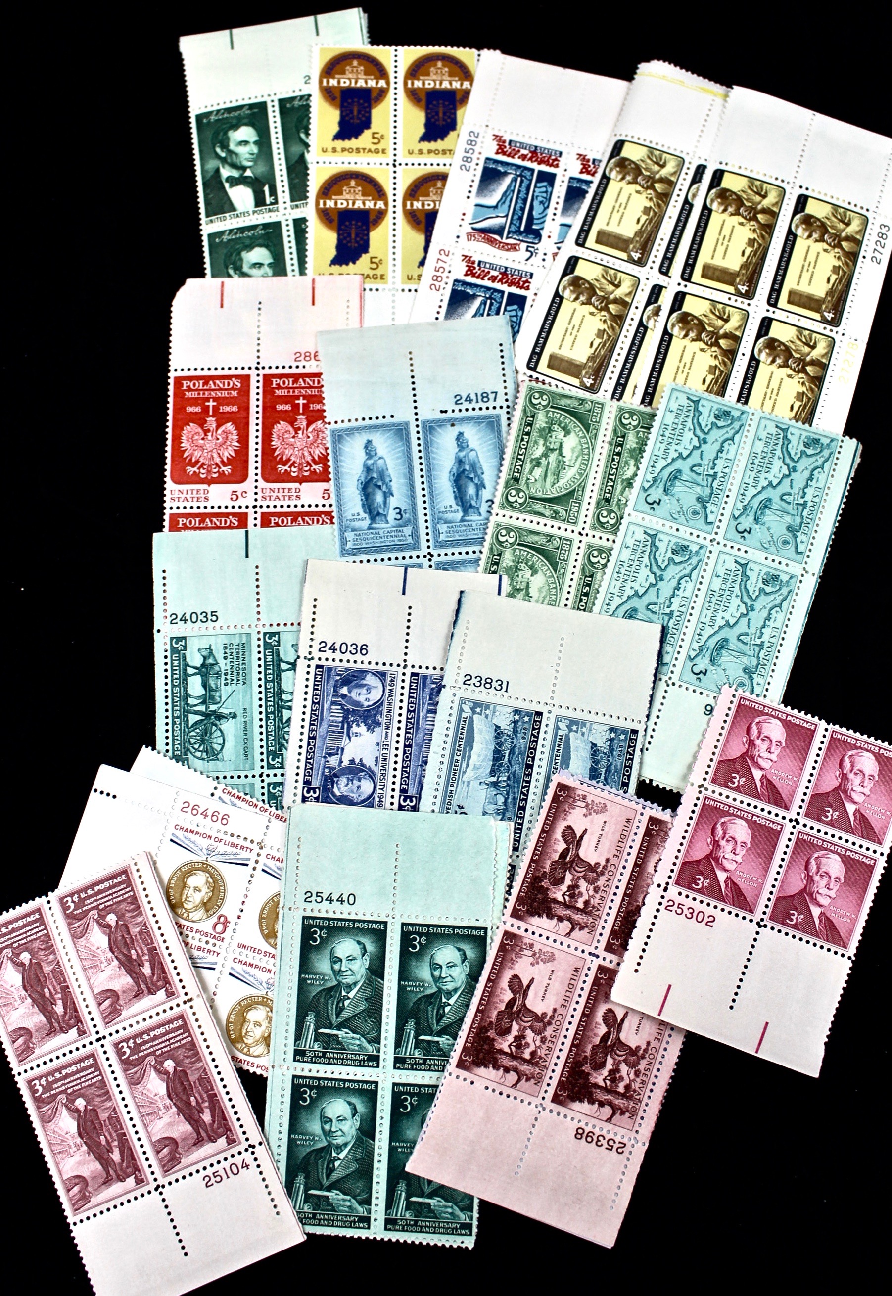 270 U.S. Postage Stamp Plate Blocks and Zip Blocks