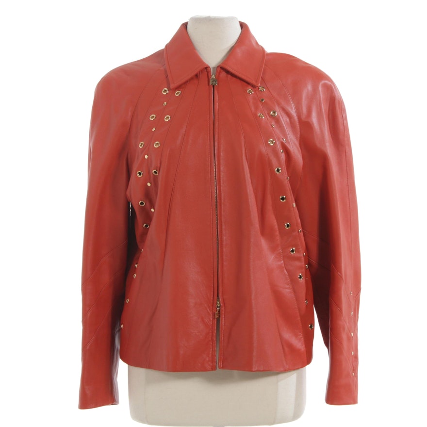 St. John Sport Leather Zip Jacket with Grommets