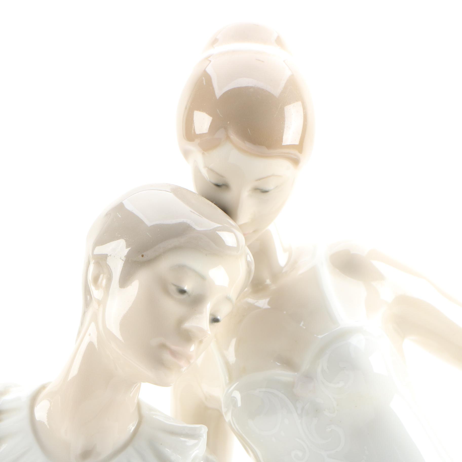 Lladró Porcelain Harlequin with Lute and Ballerina Figurine, 1971–1974