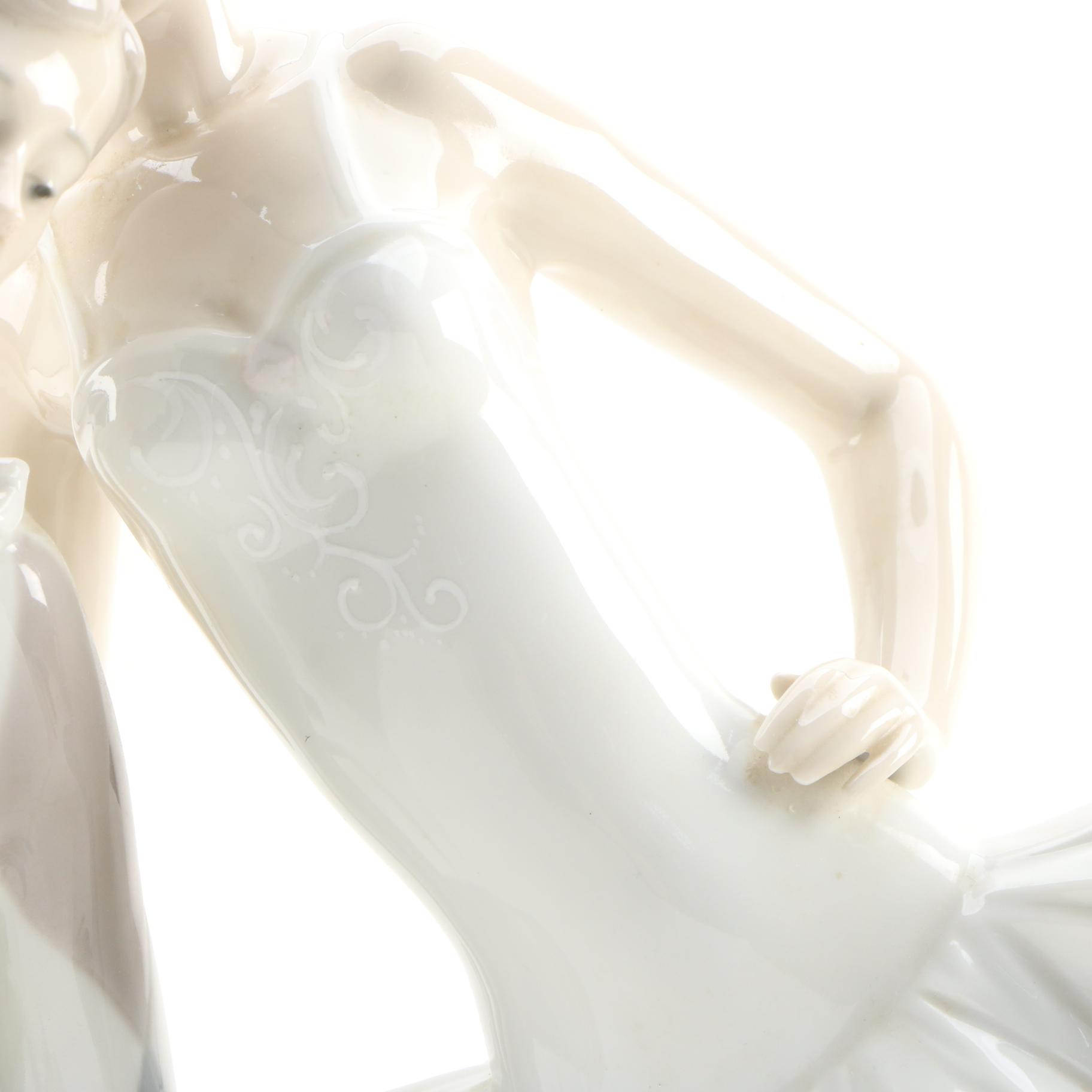 Lladró Porcelain Harlequin with Lute and Ballerina Figurine, 1971–1974