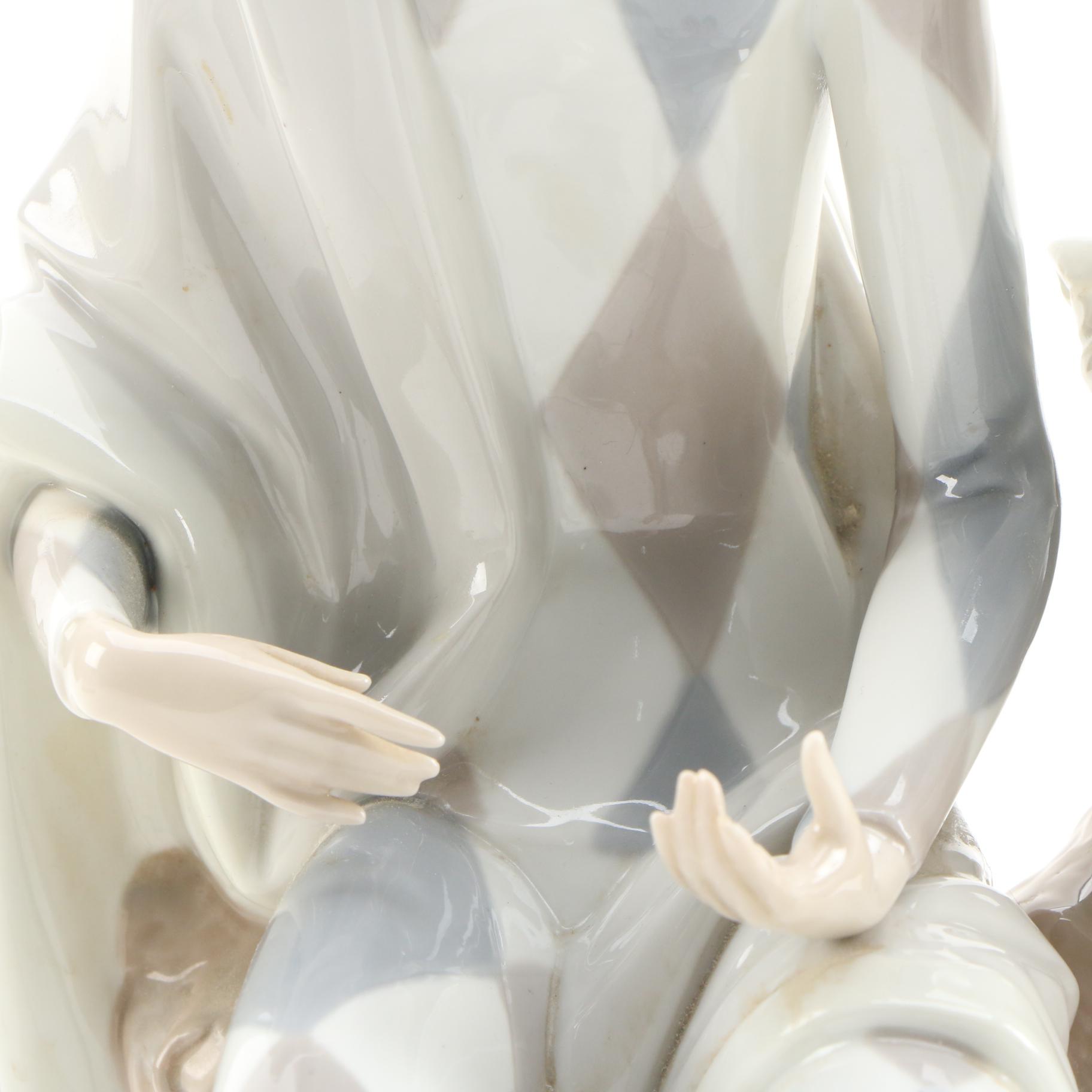 Lladró Porcelain Harlequin with Lute and Ballerina Figurine, 1971–1974
