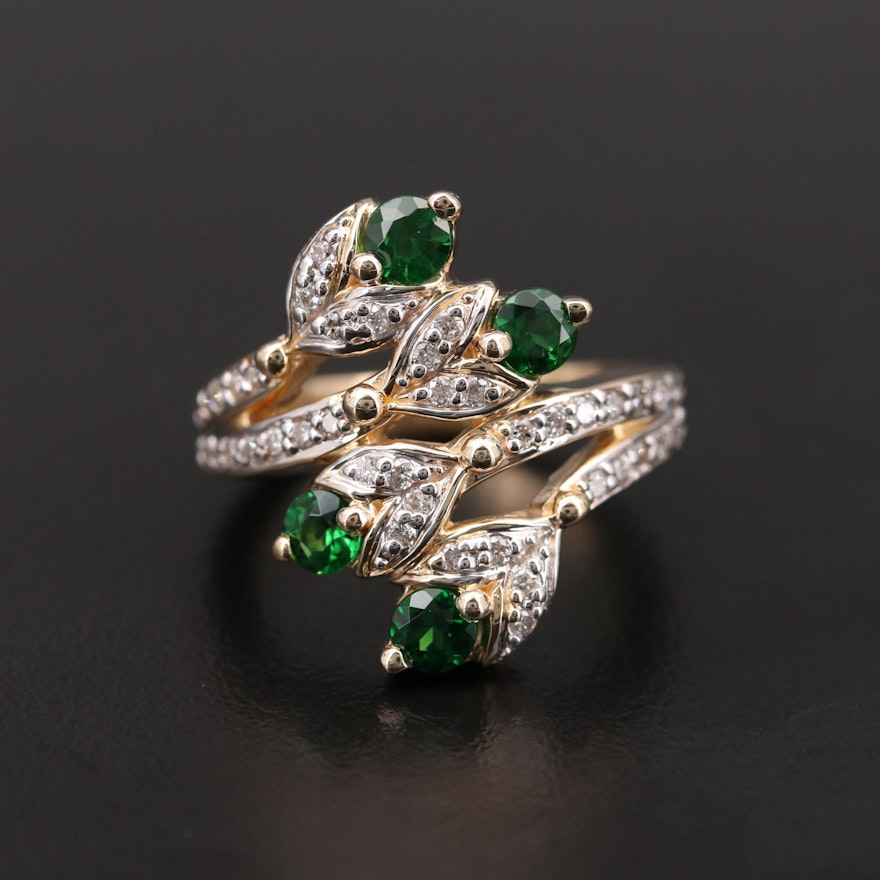 Sonia B 14K Yellow Gold Tsavorite and Diamond Bypass Ring